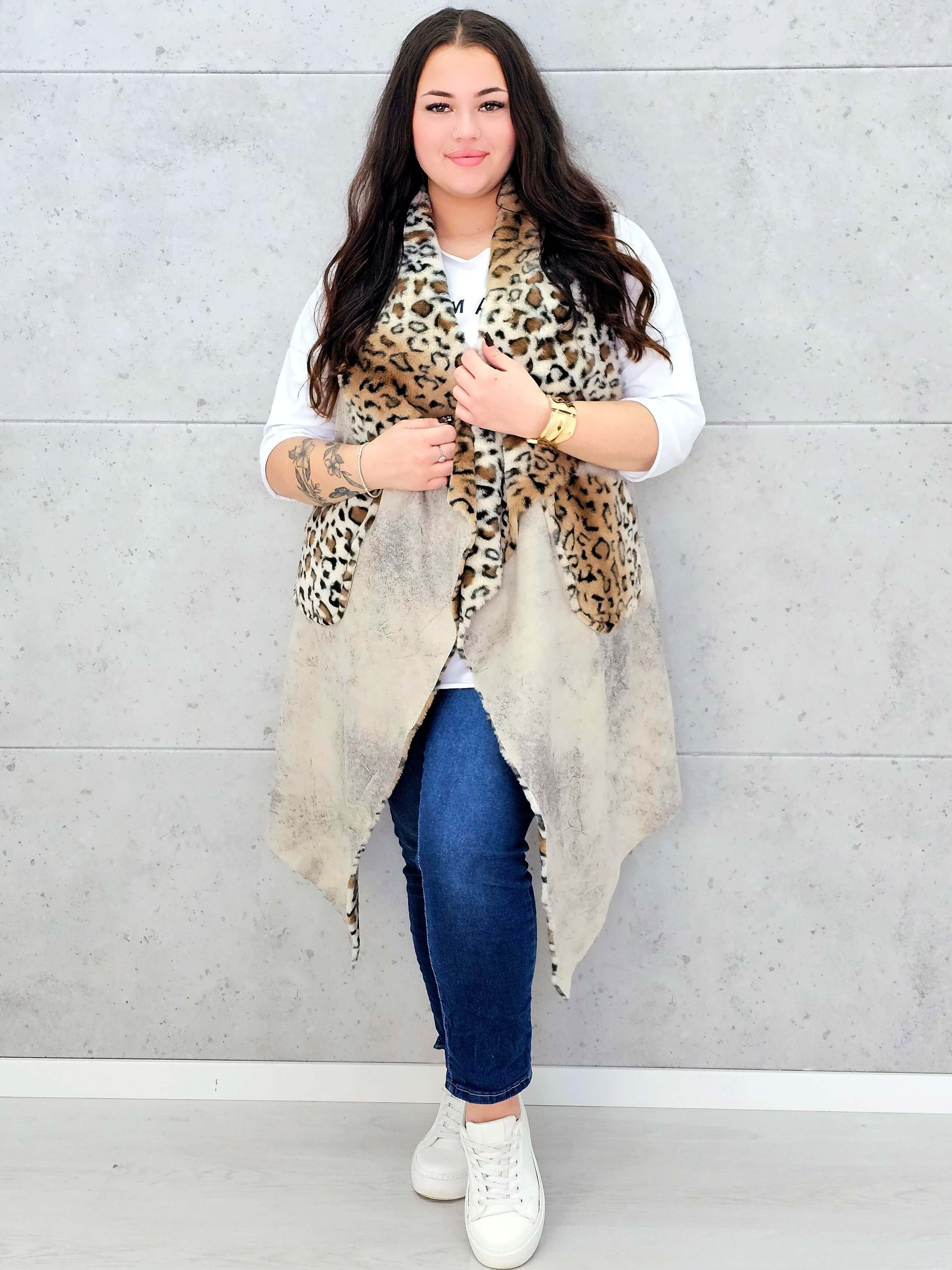 Kamizelka z futerkiem w zwierzęcy wzór Stylowa XL