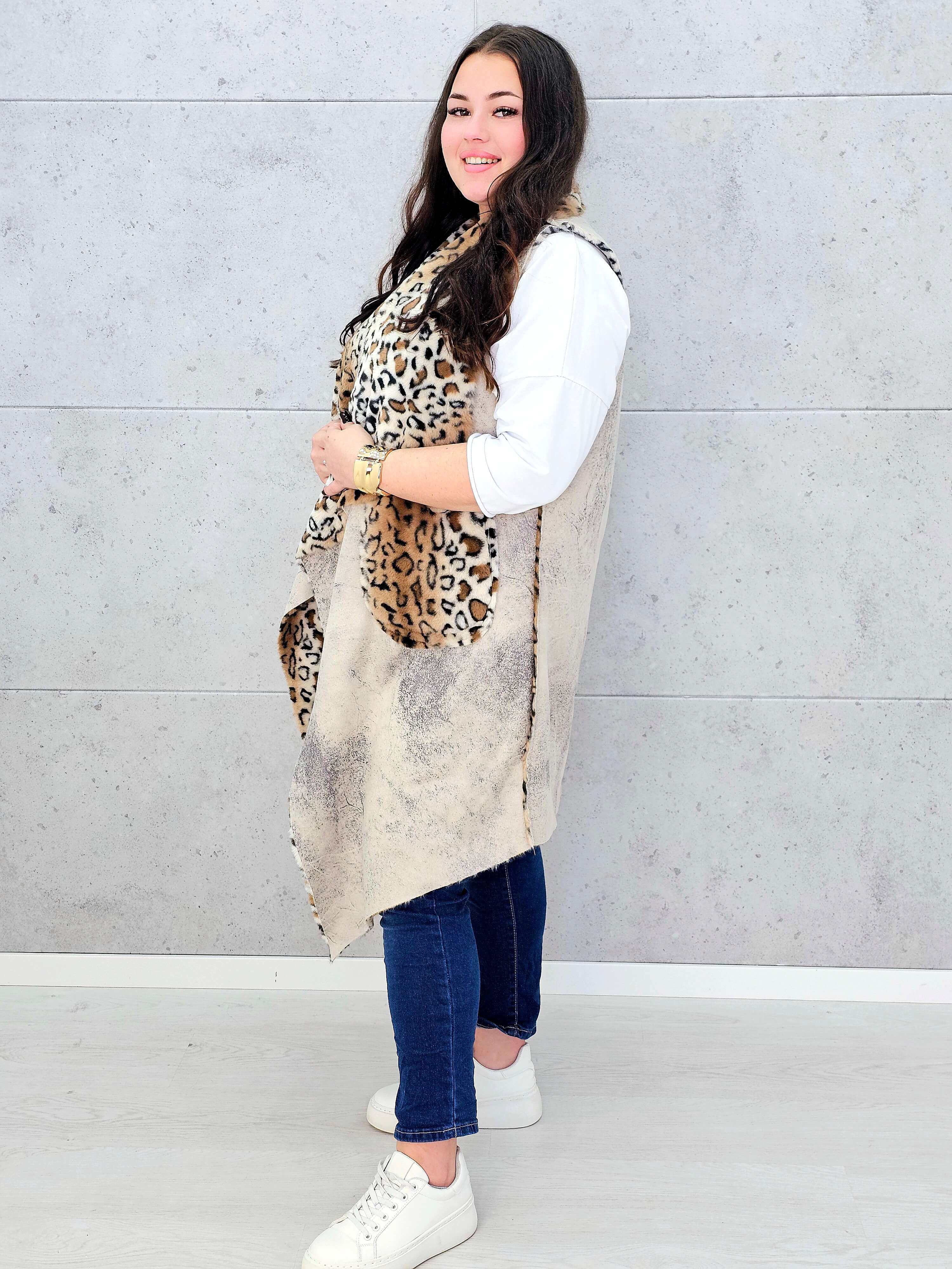 Kamizelka z futerkiem w zwierzęcy wzór Stylowa XL