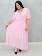 Sukienka szyfonowa maxi z bufiastym rękawem – w wielu kolorach Stylowa XL