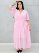 Sukienka szyfonowa maxi z bufiastym rękawem – w wielu kolorach Stylowa XL