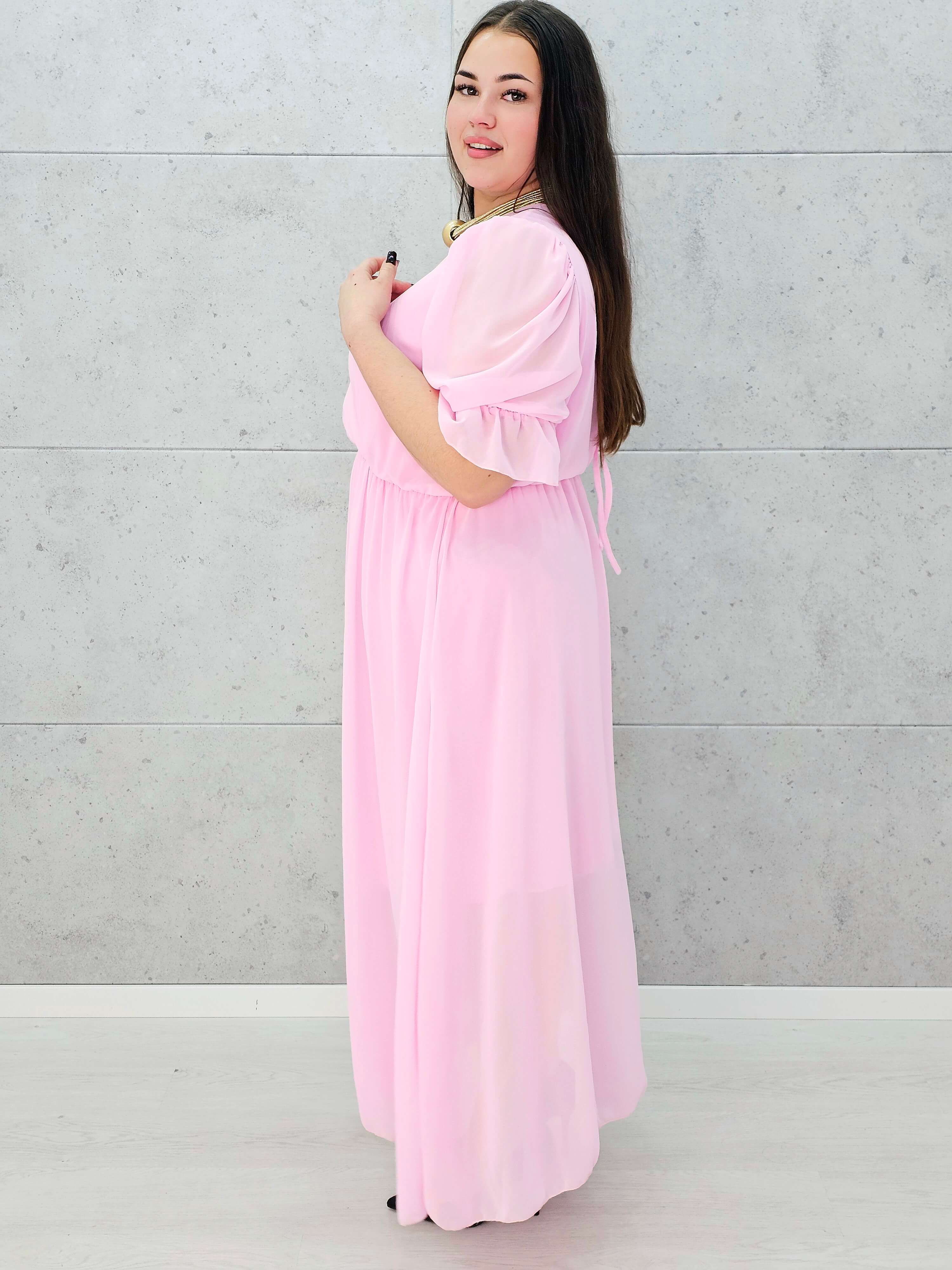 Sukienka szyfonowa maxi z bufiastym rękawem – w wielu kolorach Stylowa XL