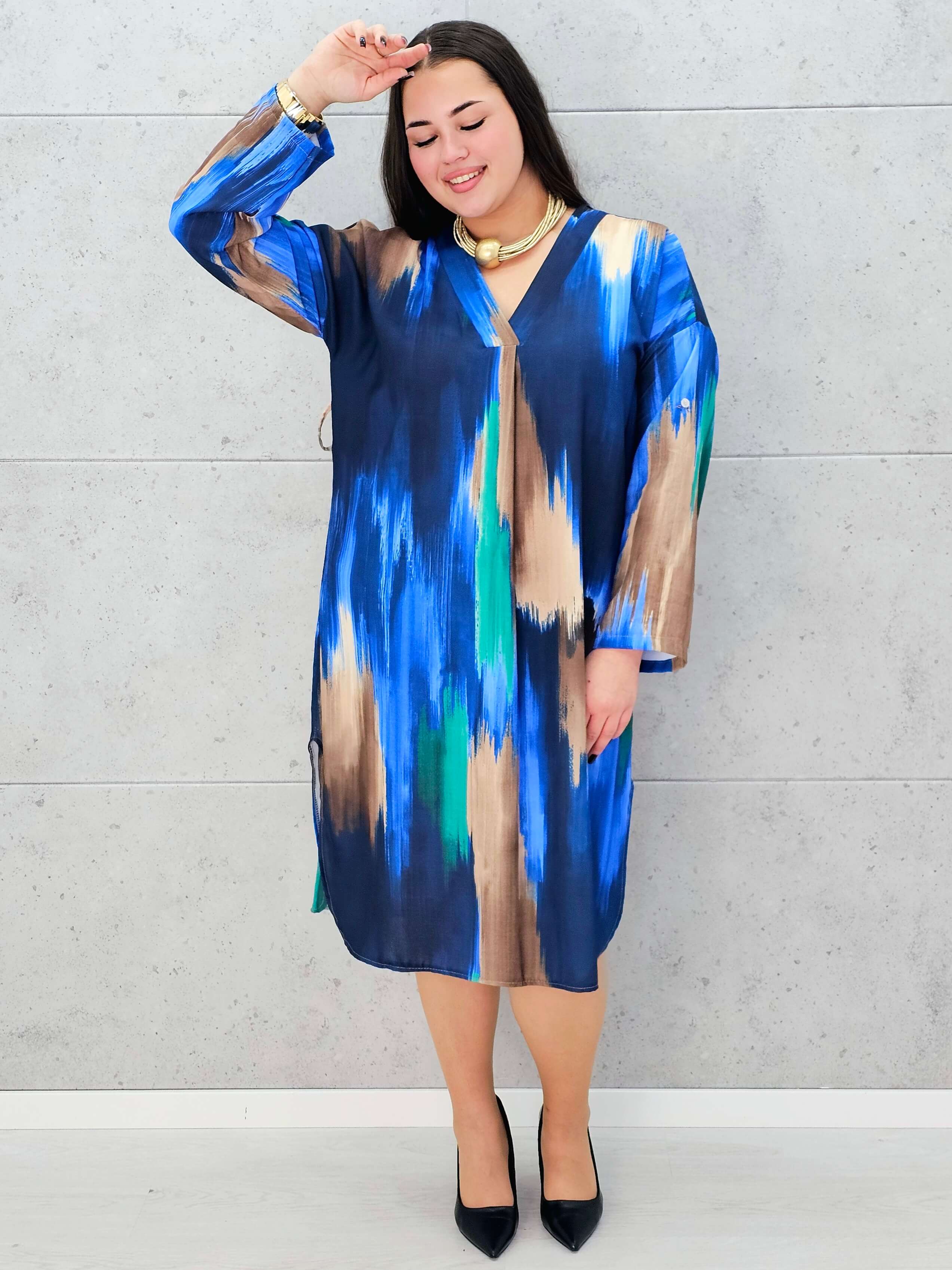 Sukienka wielokolorowa z paseczkiem Stylowa XL