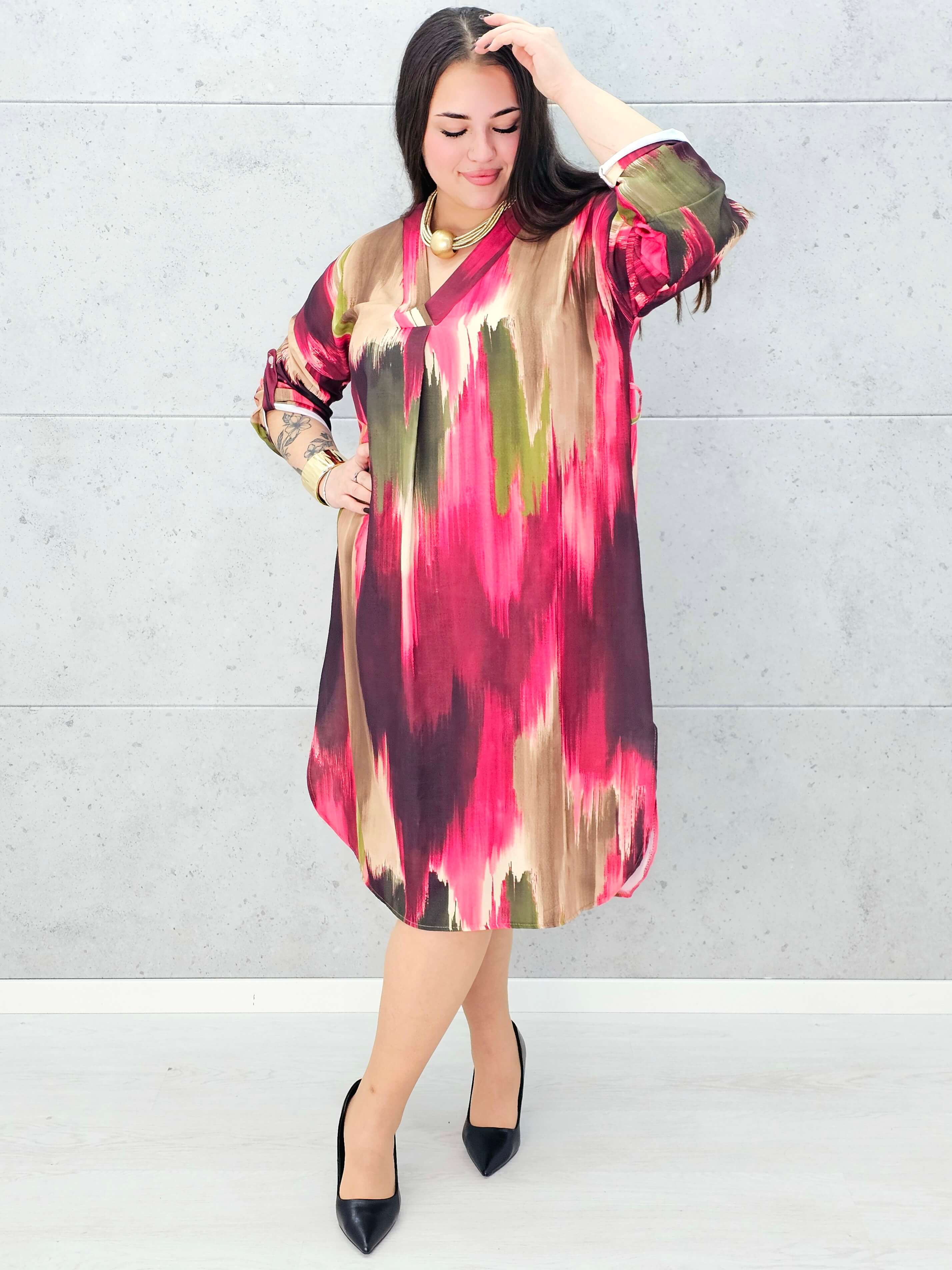 Sukienka wielokolorowa z paseczkiem Stylowa XL