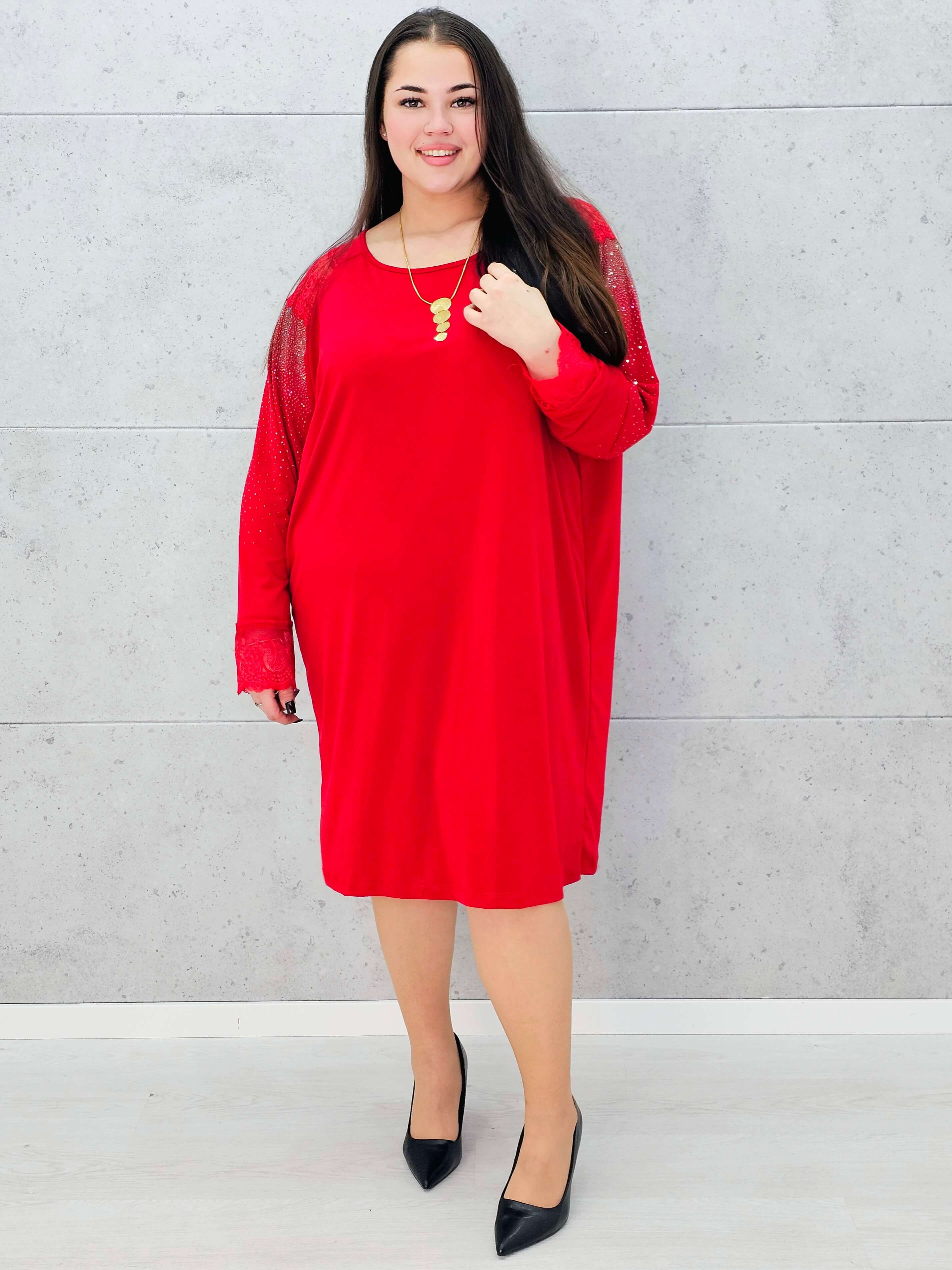 Sukienka z koronką i cyrkoniami – elegancka sukienka plus size Stylowa XL