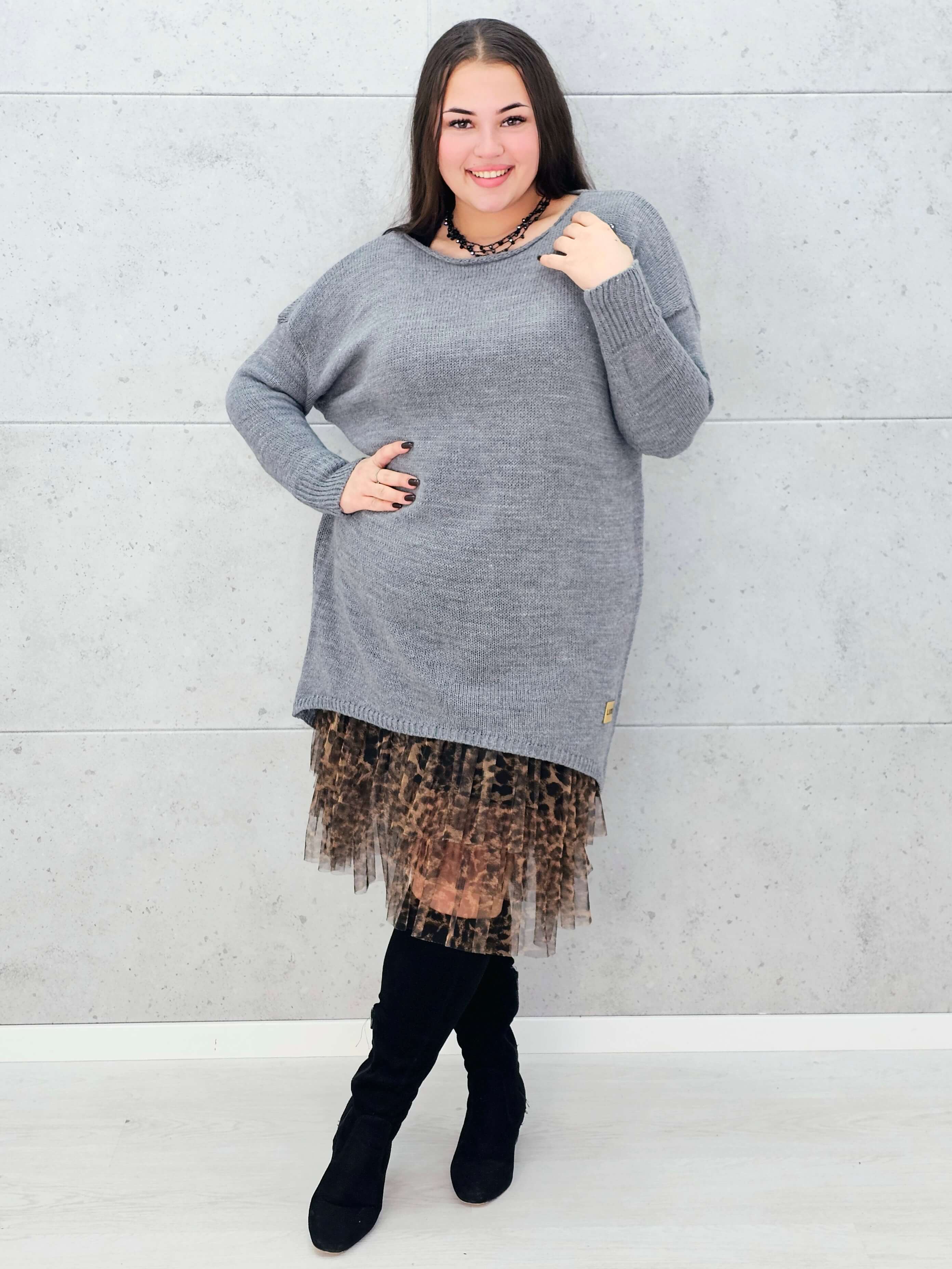 Sweter-Tunika z Ażurowym Splotem Stylowa XL