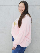 Sweter z flamingami  Livans – miękki puszek plus size Stylowa XL