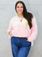 Sweter z flamingami  Livans – miękki puszek plus size Stylowa XL