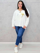 Sweter z flamingami  Livans – miękki puszek plus size Stylowa XL