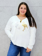 Sweter z flamingami  Livans – miękki puszek plus size Stylowa XL