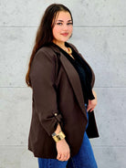 Marynarka czekoladowa od boku 