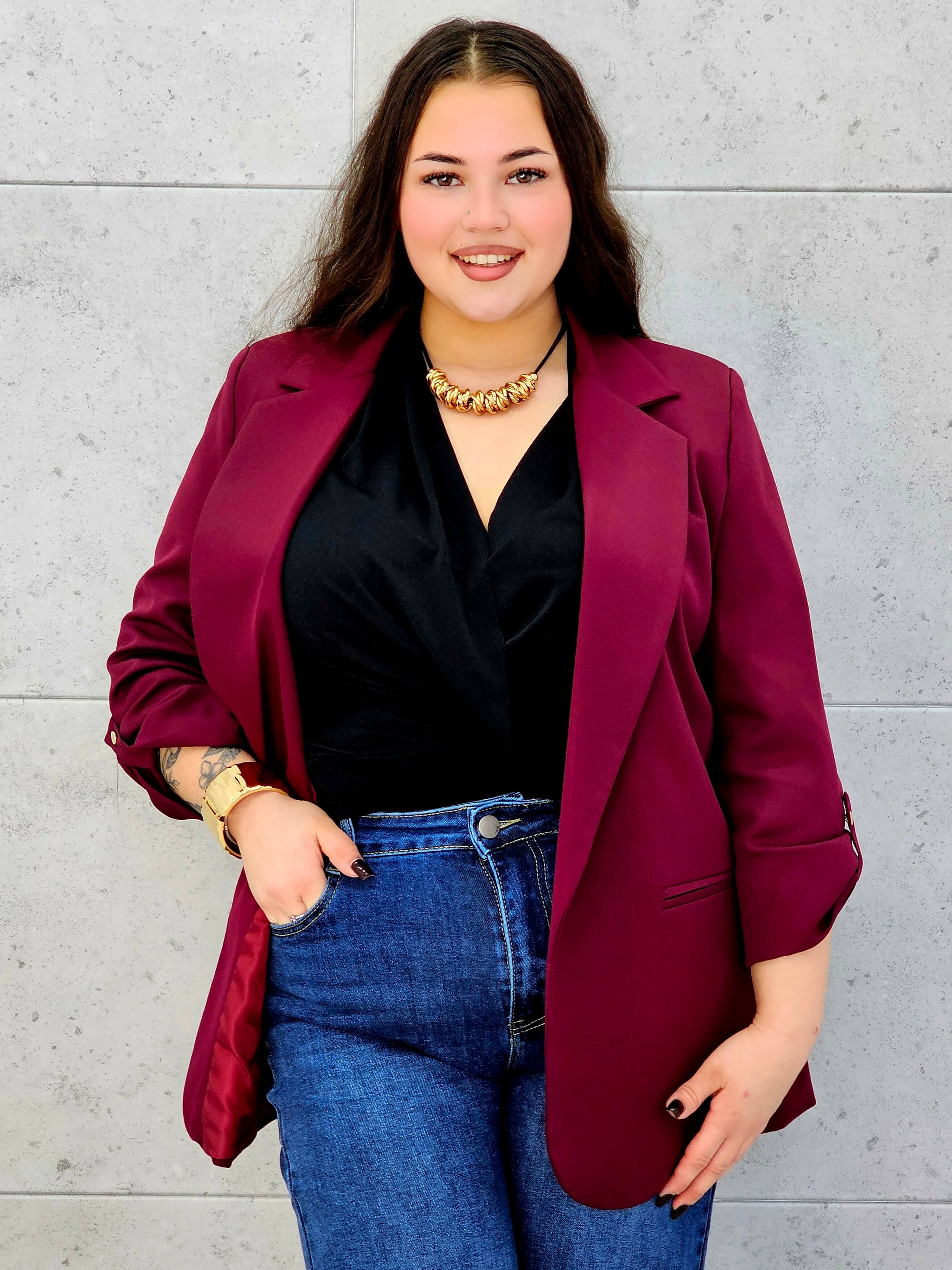 Marynarka bordowa przodem z kieszonką 