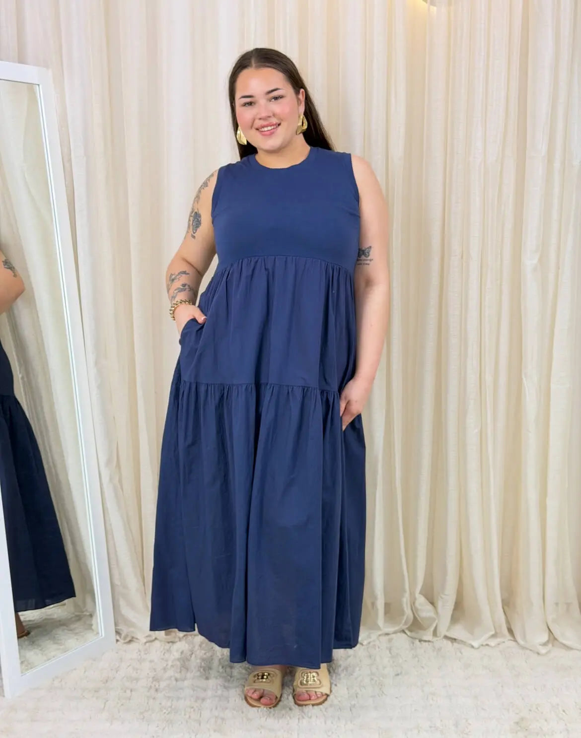 Bawełniana sukienka maxi bez rękawów Stylowa XL