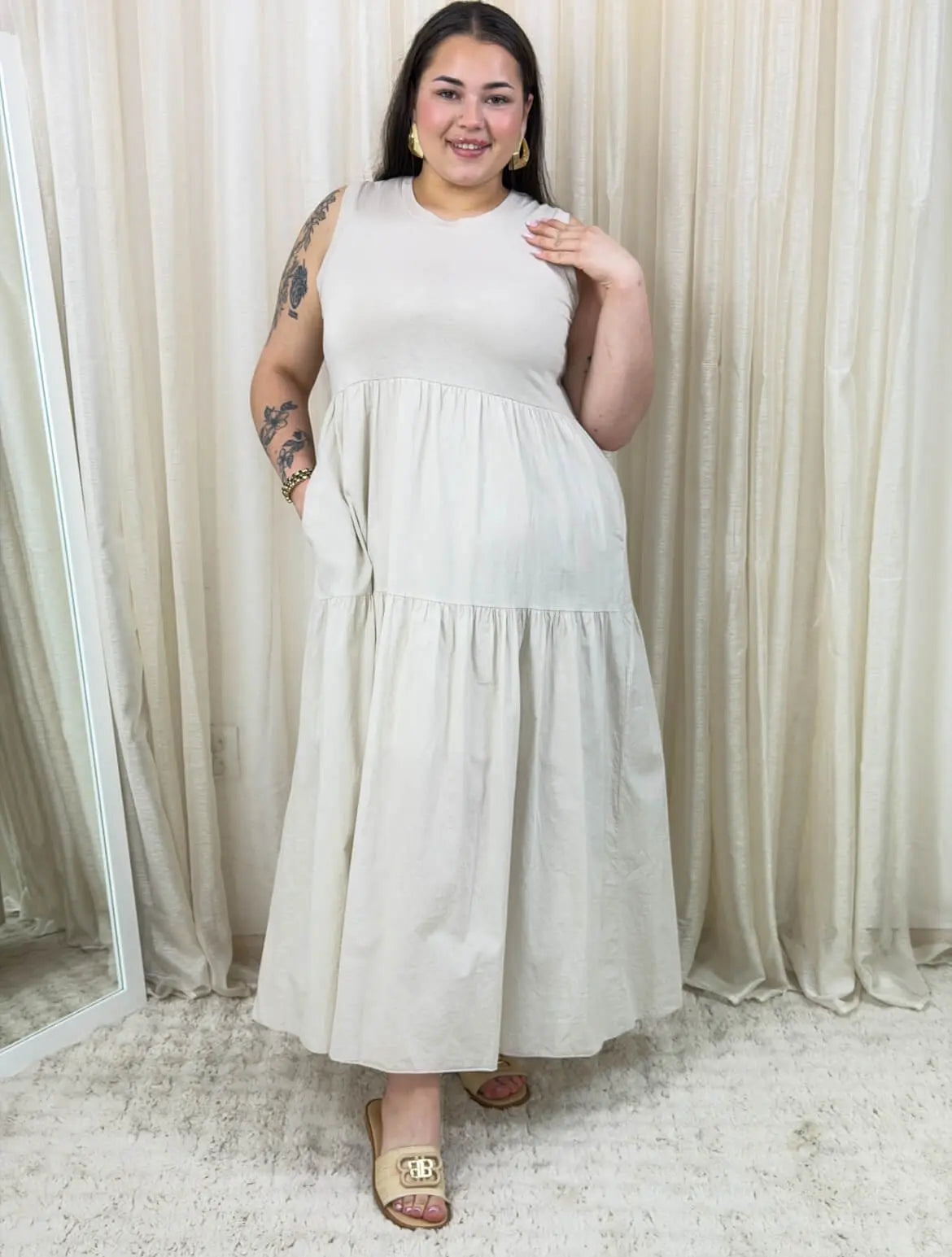 Bawełniana sukienka maxi bez rękawów Stylowa XL