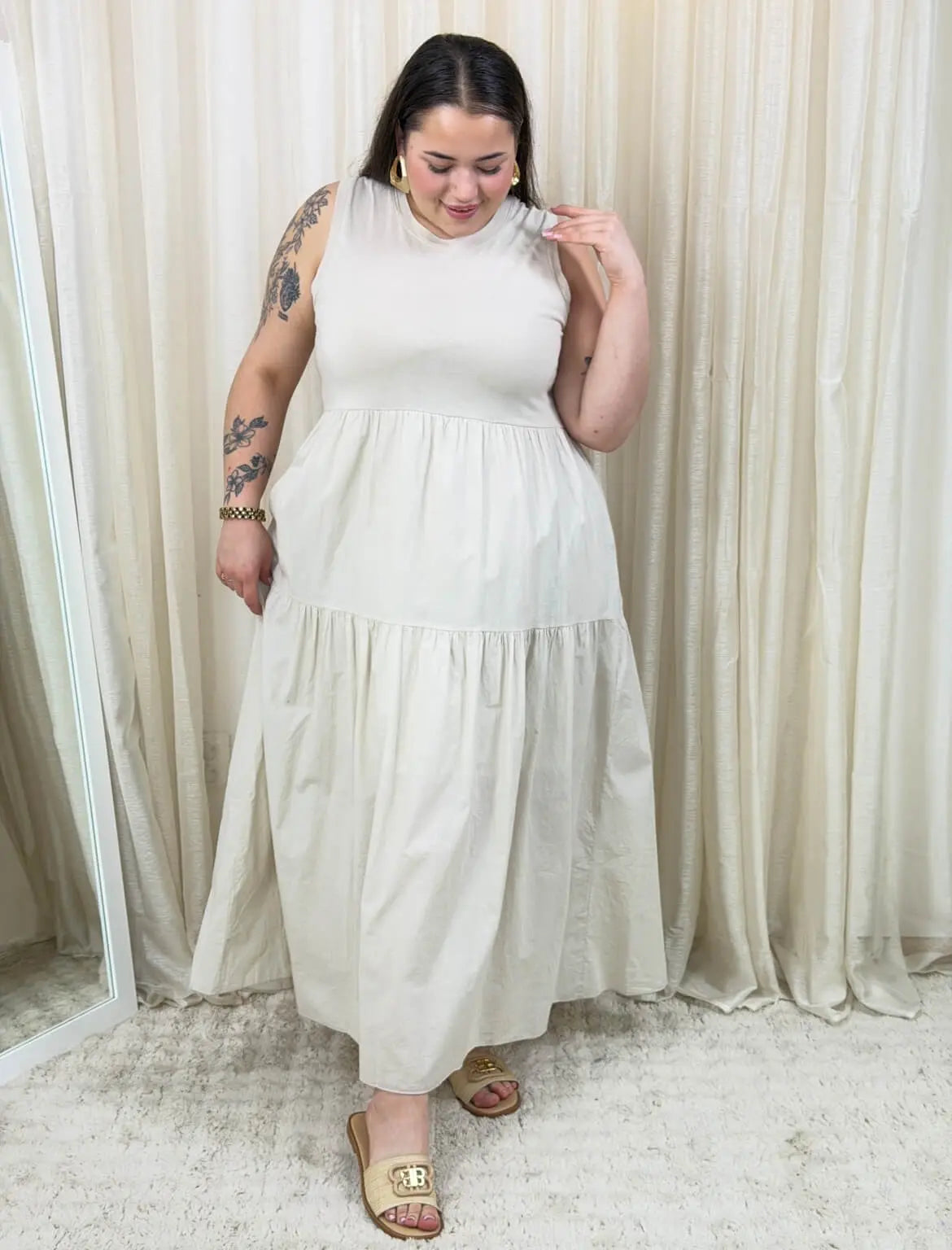 Bawełniana sukienka maxi bez rękawów Stylowa XL