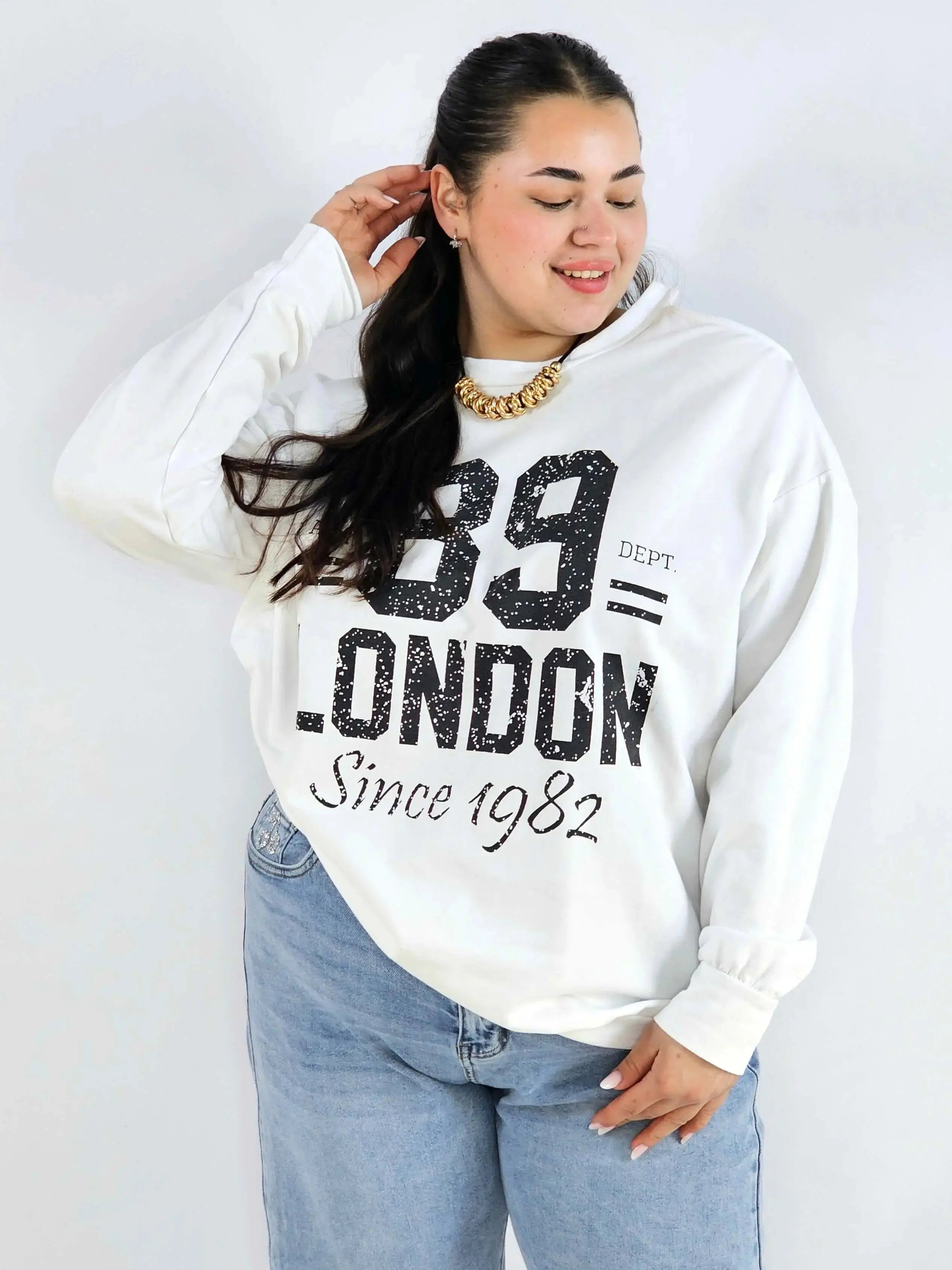 Bluza plus size biała 89 London – damska bluza XXL z nadrukiem Stylowa XL