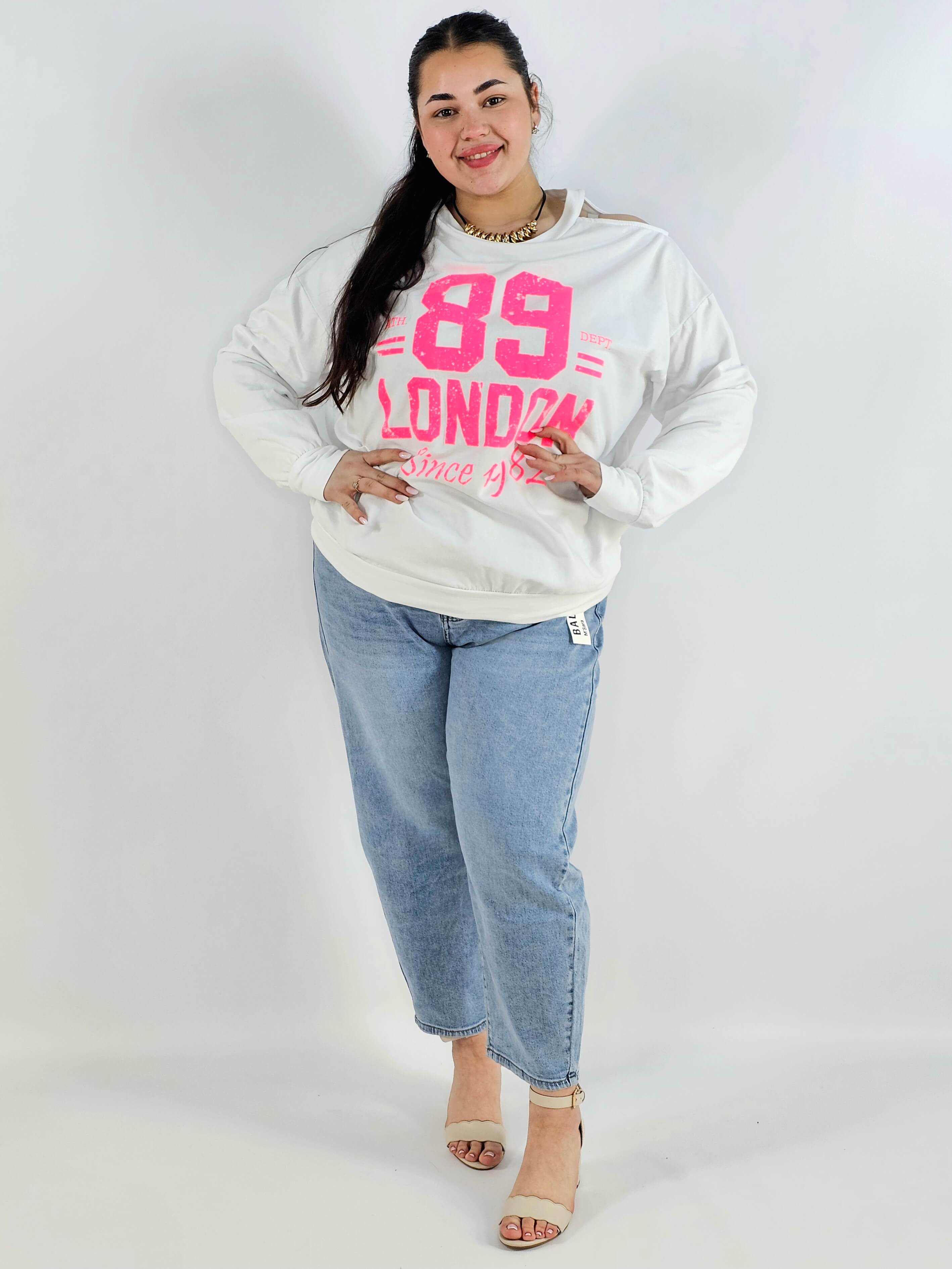 Bluza plus size biała 89 London – damska bluza XXL z nadrukiem Stylowa XL