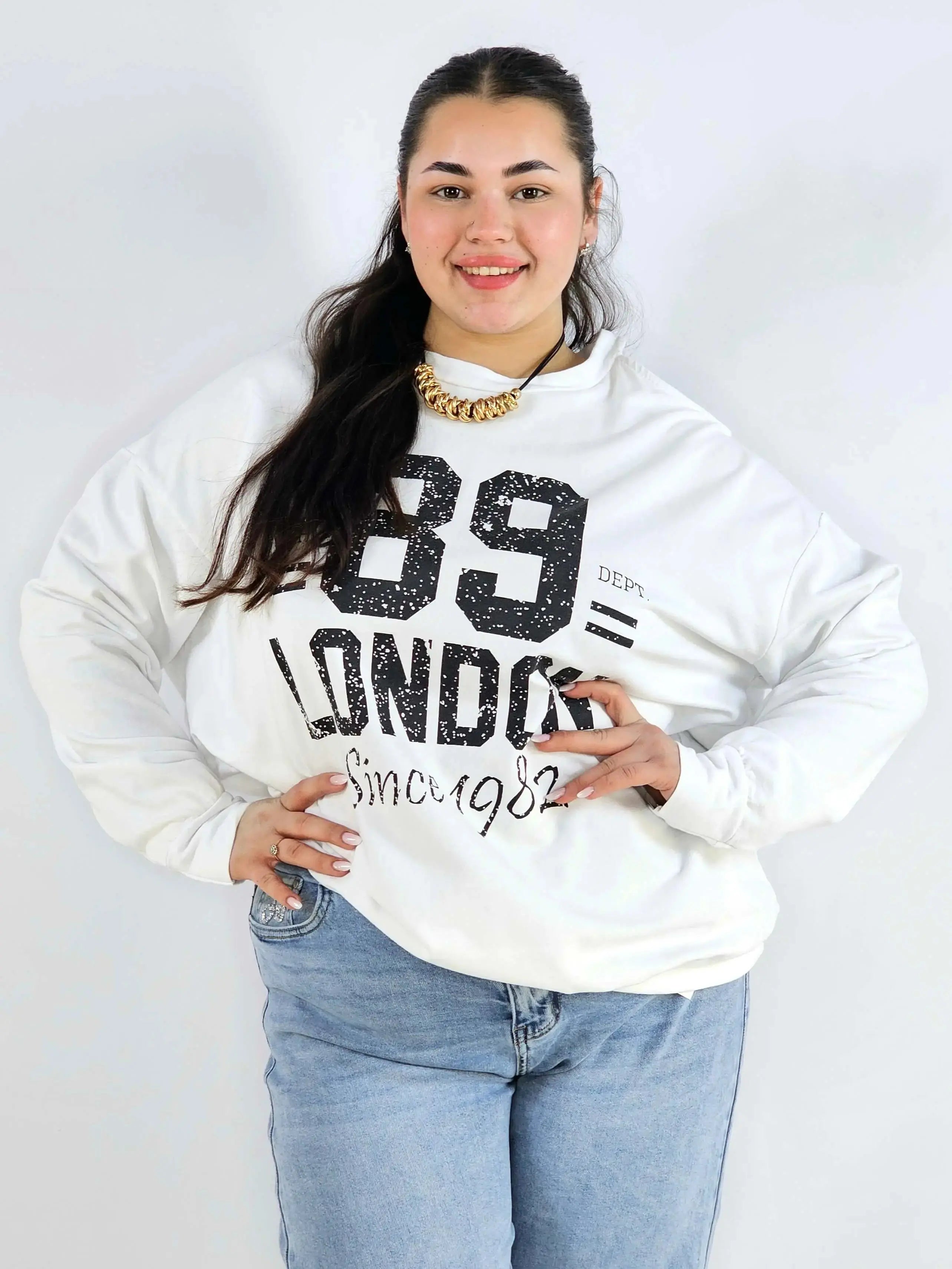 Bluza plus size biała 89 London – damska bluza XXL z nadrukiem Stylowa XL