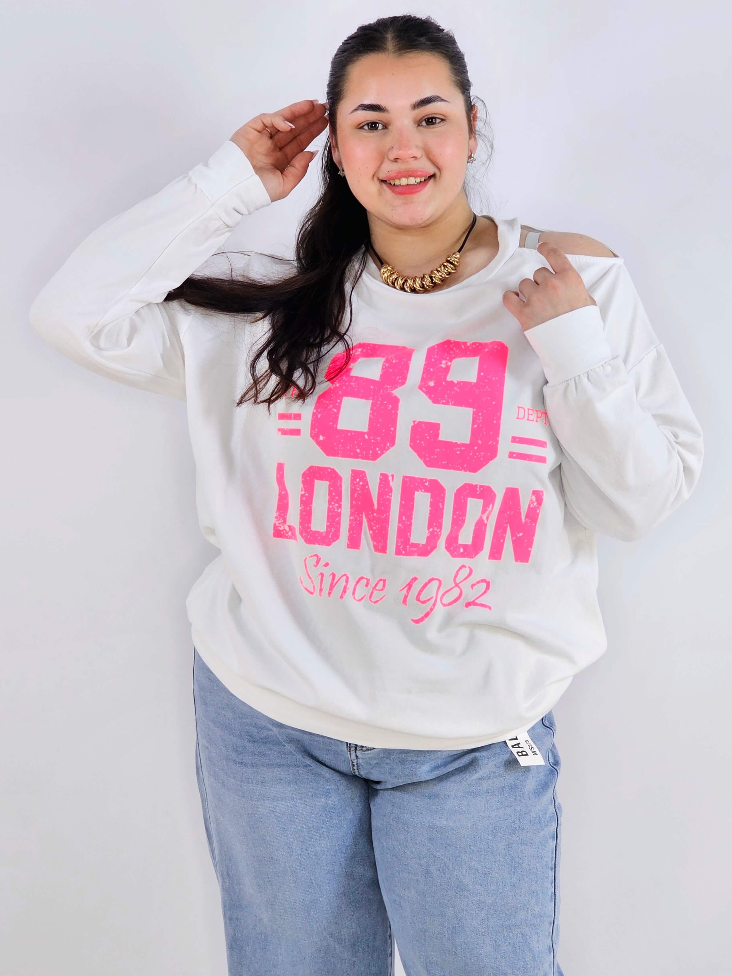 Bluza plus size biała 89 London – damska bluza XXL z nadrukiem Stylowa XL