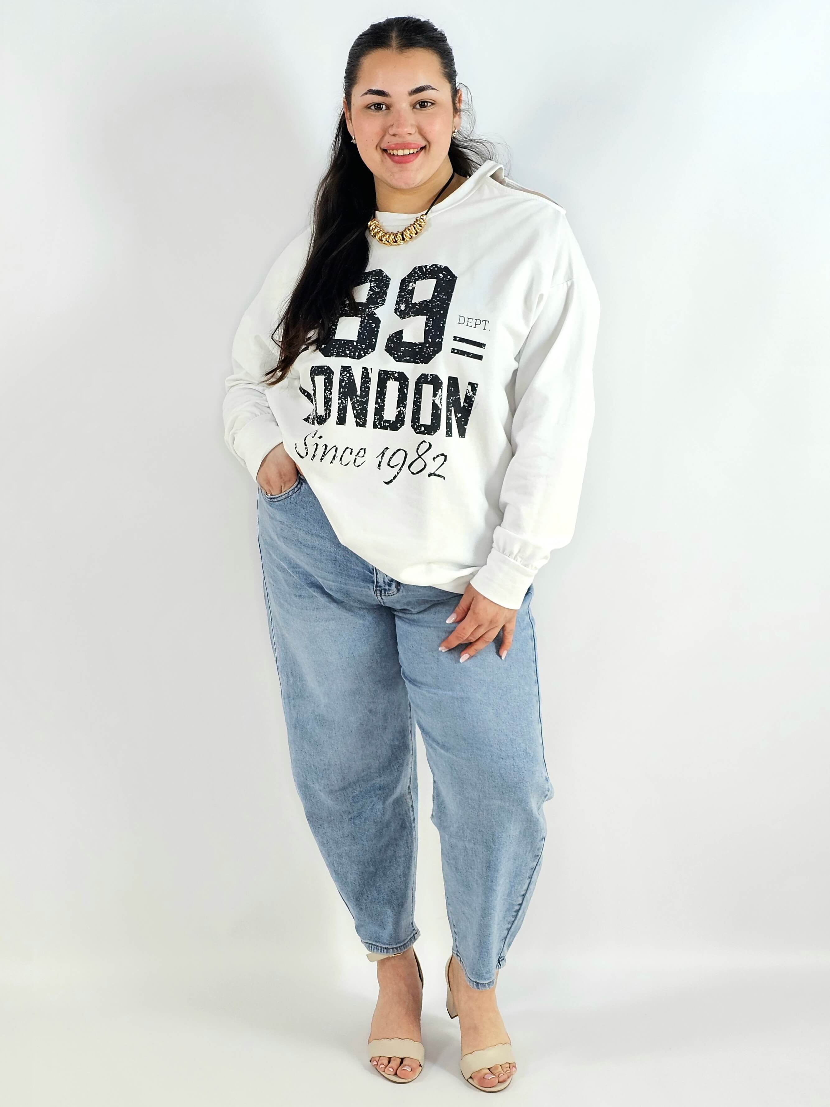 Bluza plus size biała 89 London – damska bluza XXL z nadrukiem Stylowa XL