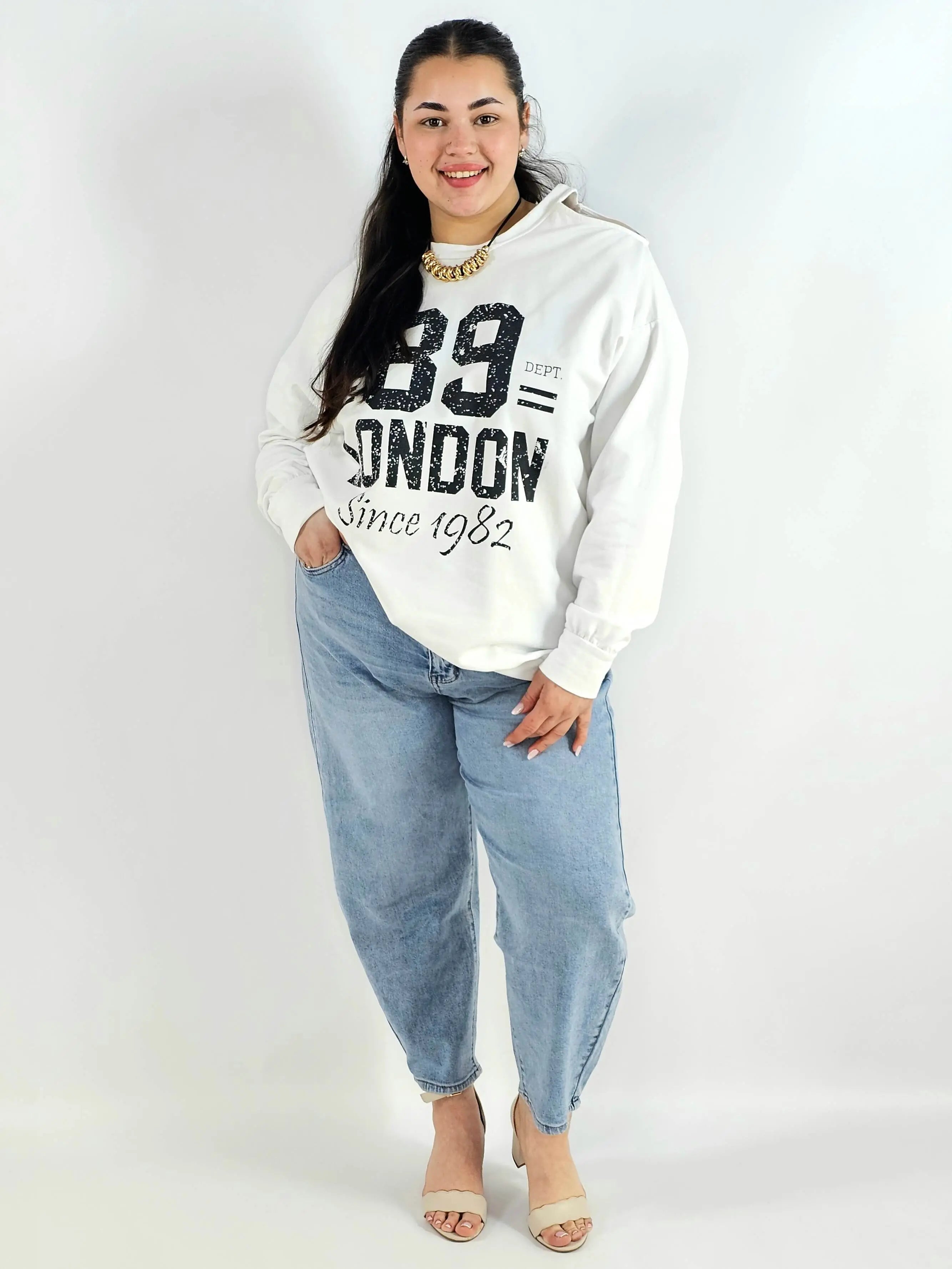 Bluza plus size biała 89 London – damska bluza XXL z nadrukiem Stylowa XL