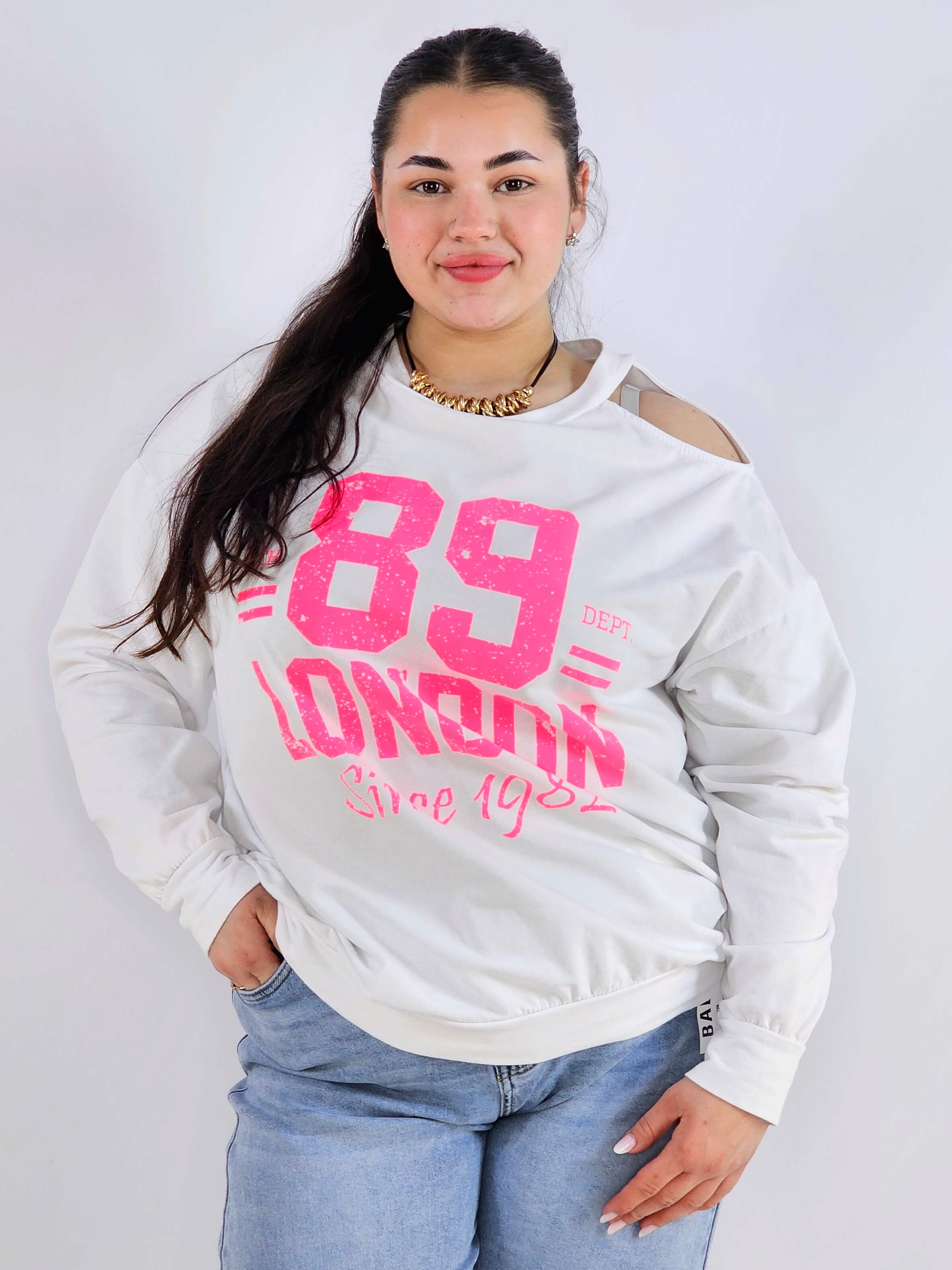 Bluza plus size biała 89 London – damska bluza XXL z nadrukiem Stylowa XL