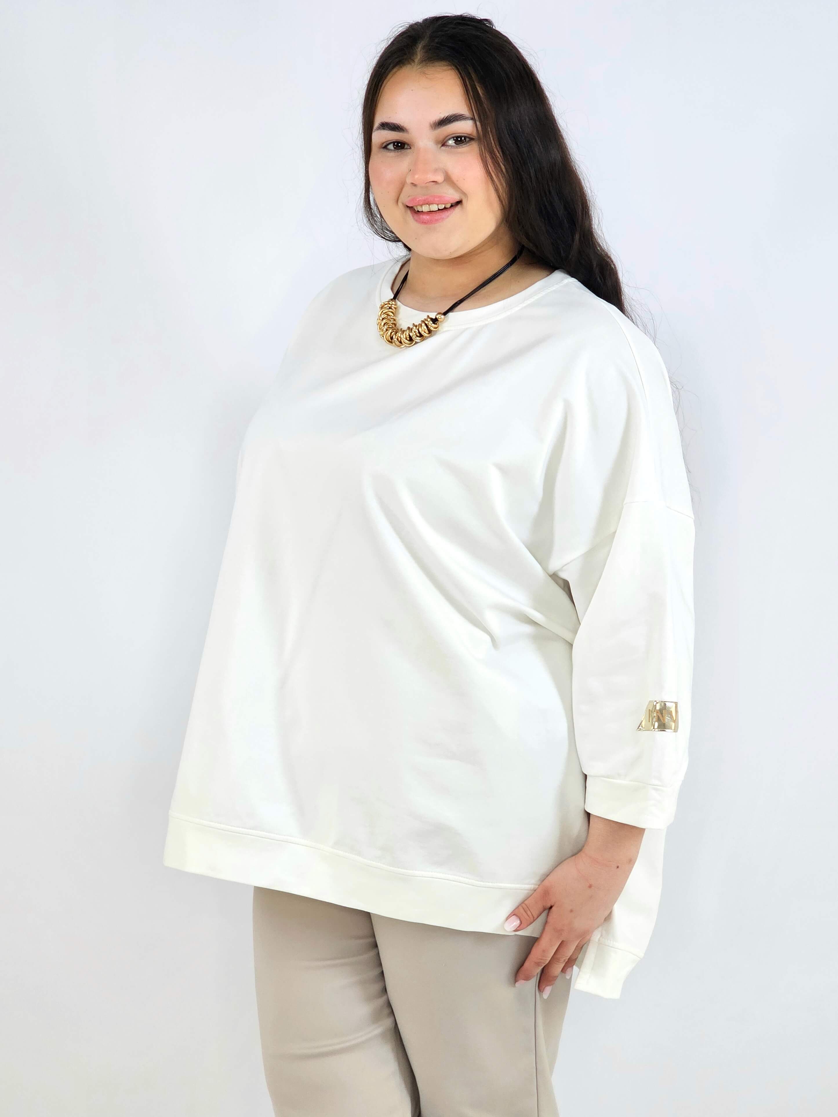 Bluza plus size oversize – kremowa bluza XXL z przedłużanym tyłem Stylowa XL