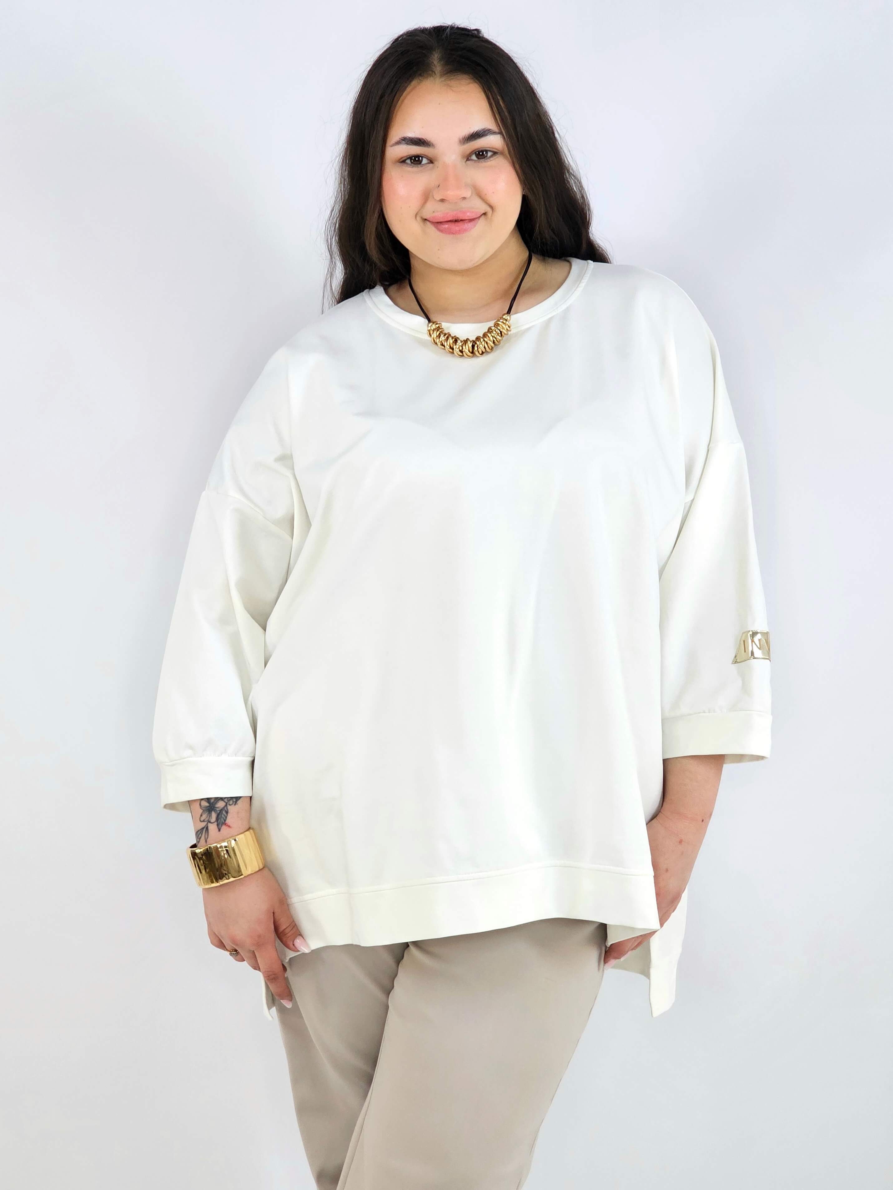 Bluza plus size oversize – kremowa bluza XXL z przedłużanym tyłem Stylowa XL