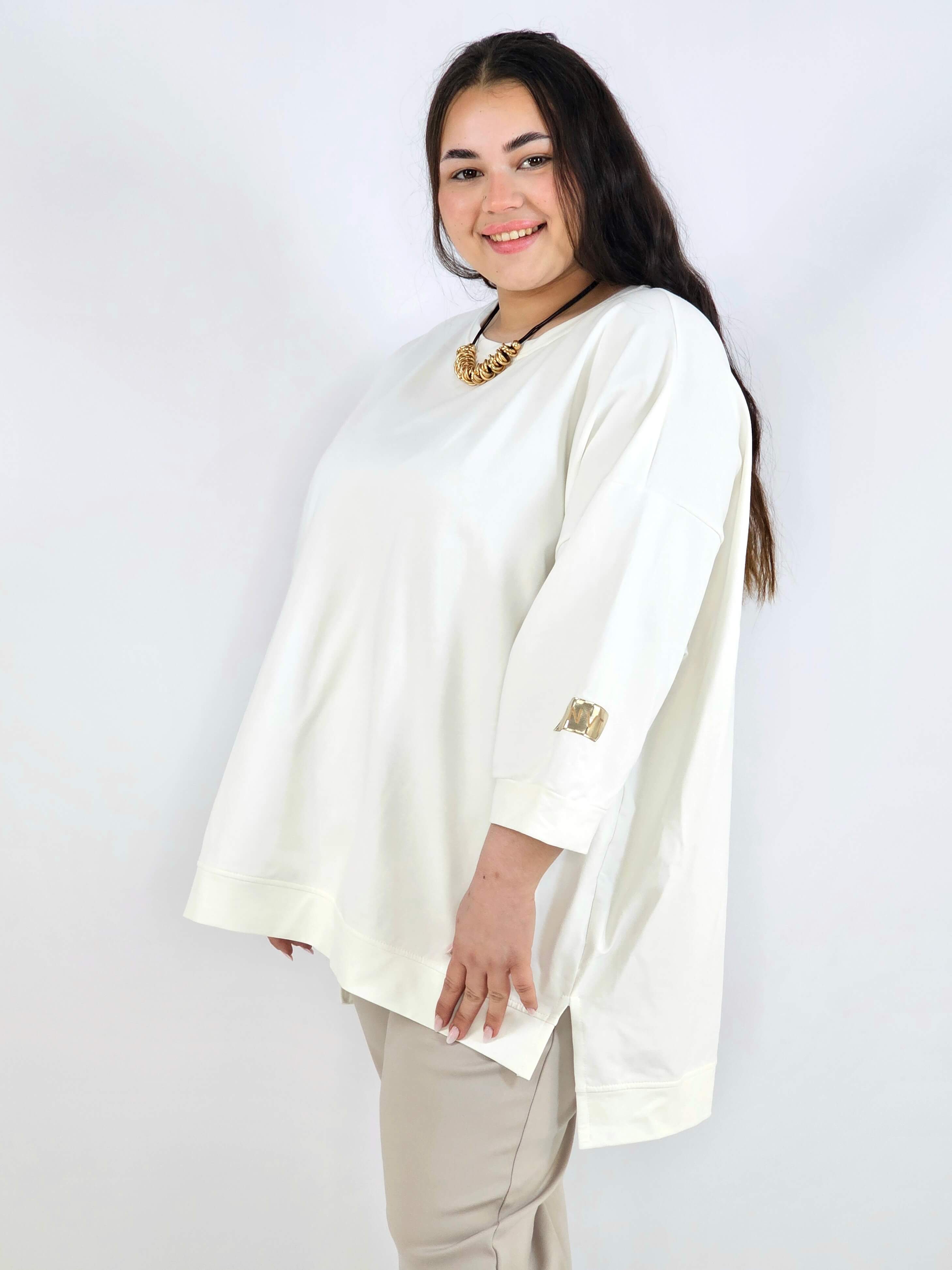 Bluza plus size oversize – kremowa bluza XXL z przedłużanym tyłem Stylowa XL