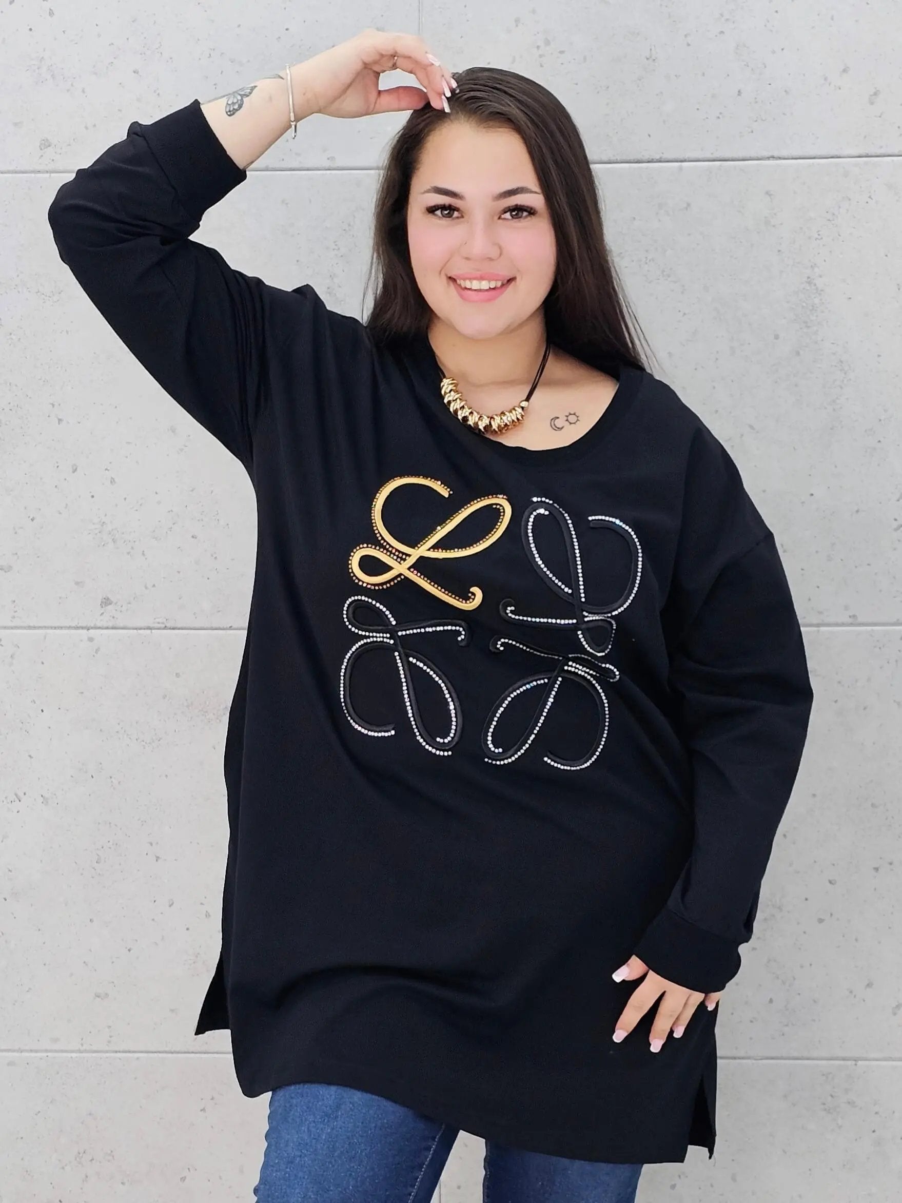 Bluza plus size z kryształkowym zdobieniem Stylowa XL