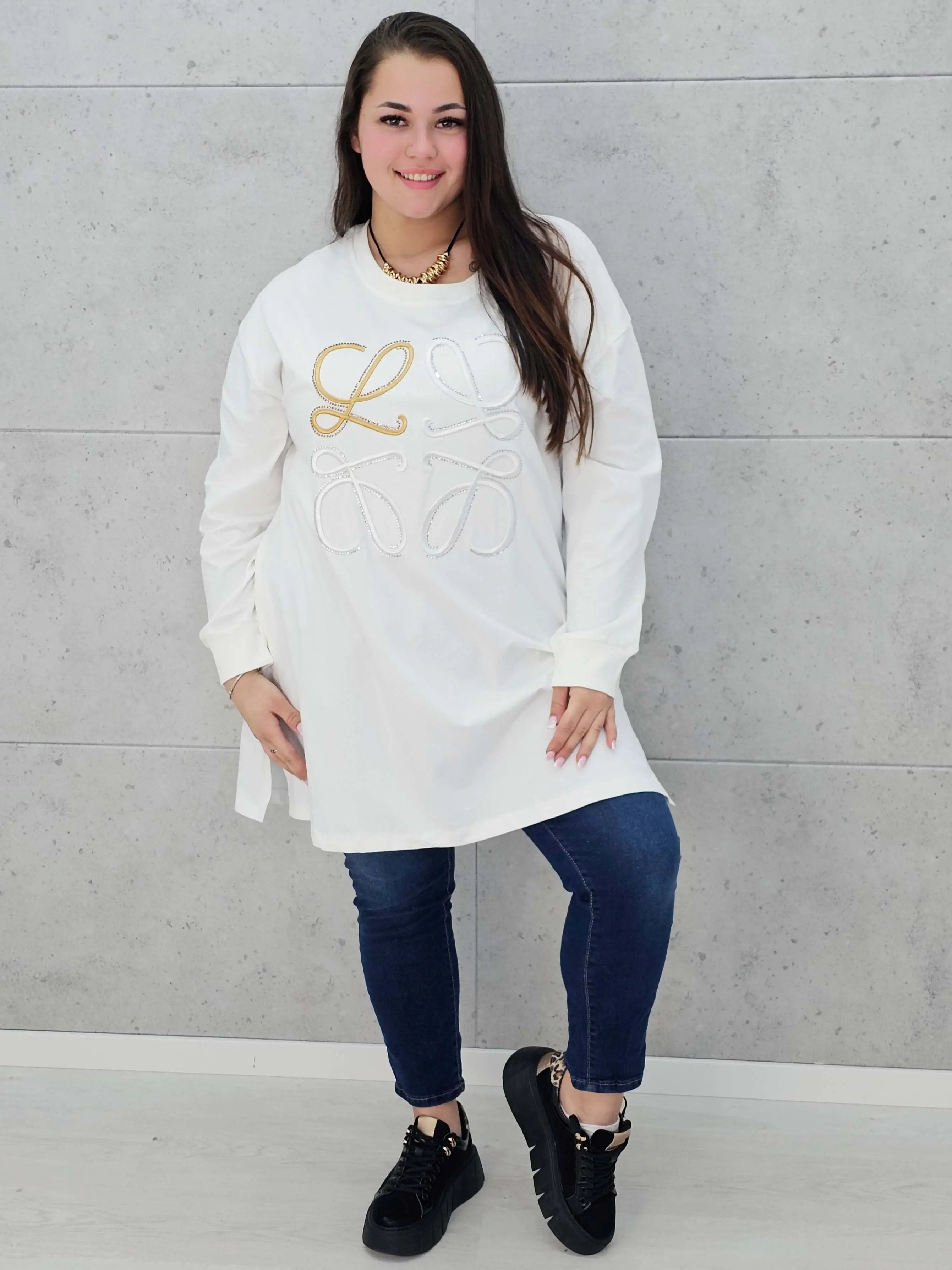 Bluza plus size z kryształkowym zdobieniem Stylowa XL