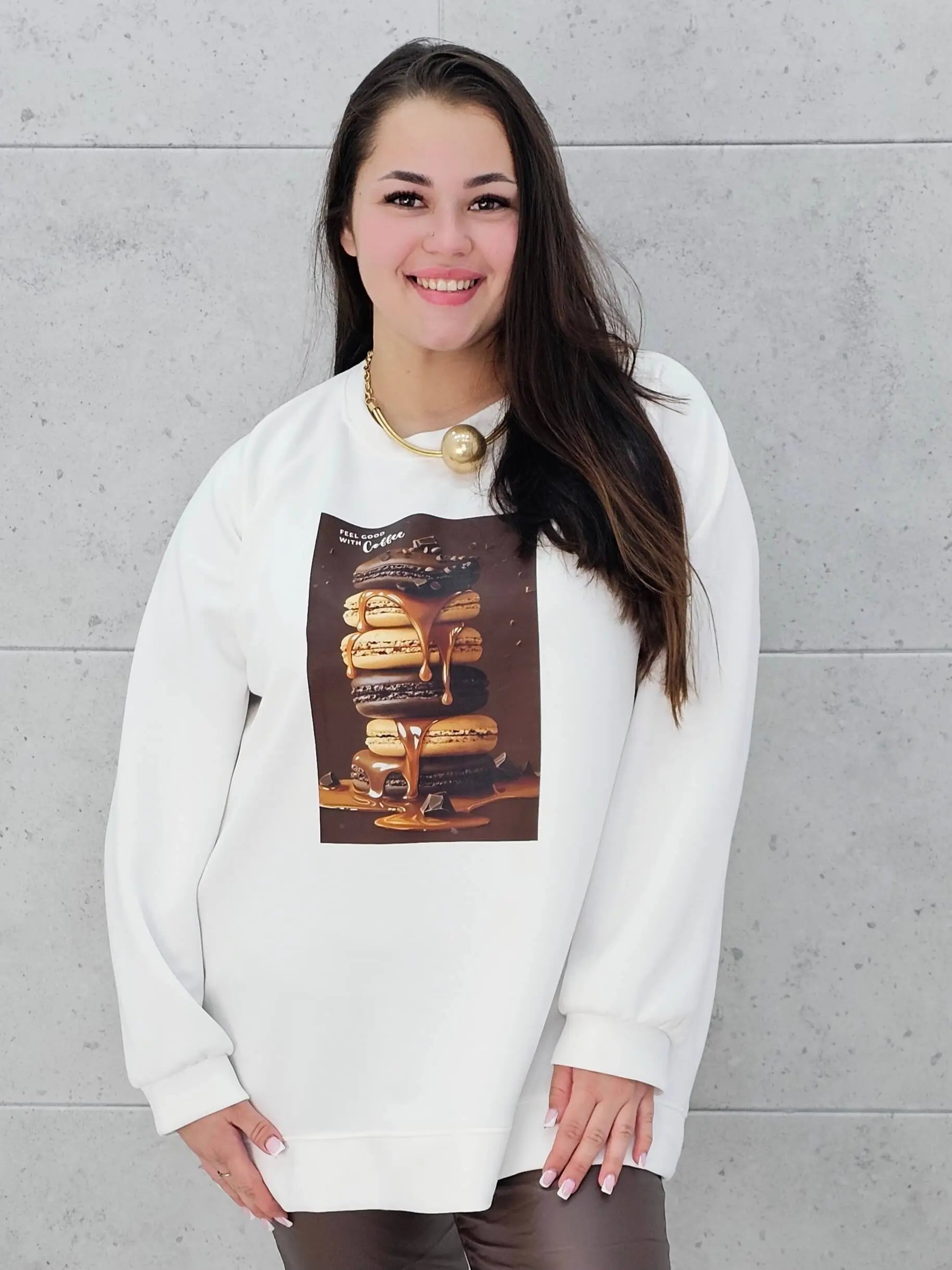Bluza plus size z nadrukiem makaroników – modna bluza XXL z printem Stylowa XL