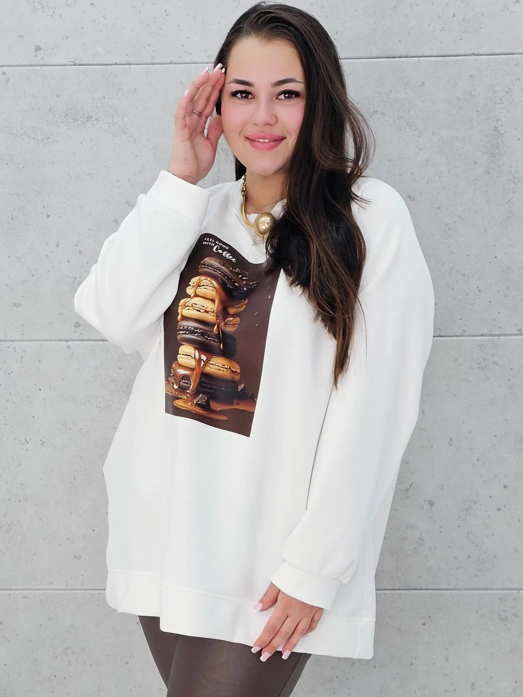 Bluza plus size z nadrukiem makaroników – modna bluza XXL z printem Stylowa XL