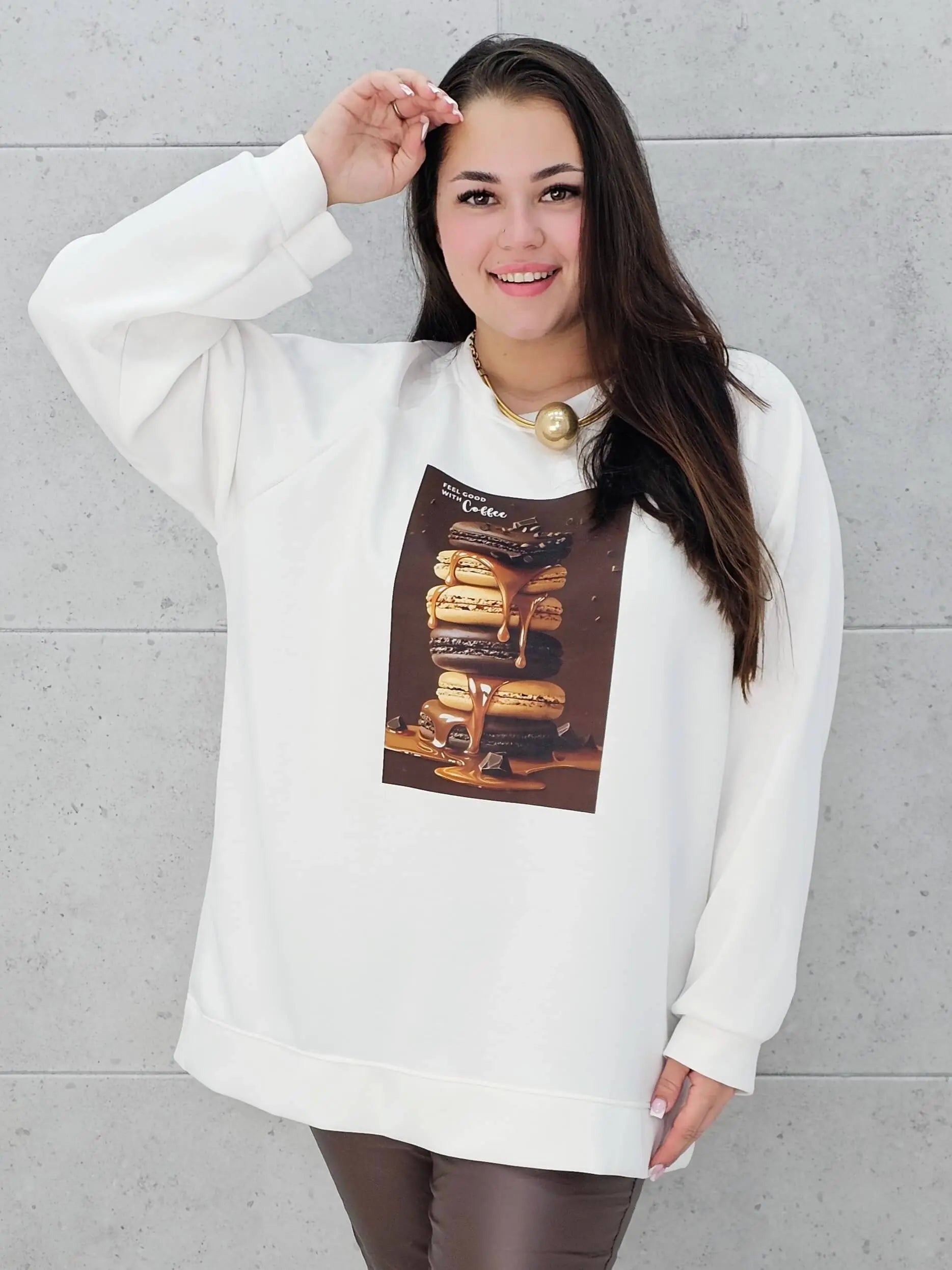 Bluza plus size z nadrukiem makaroników – modna bluza XXL z printem Stylowa XL