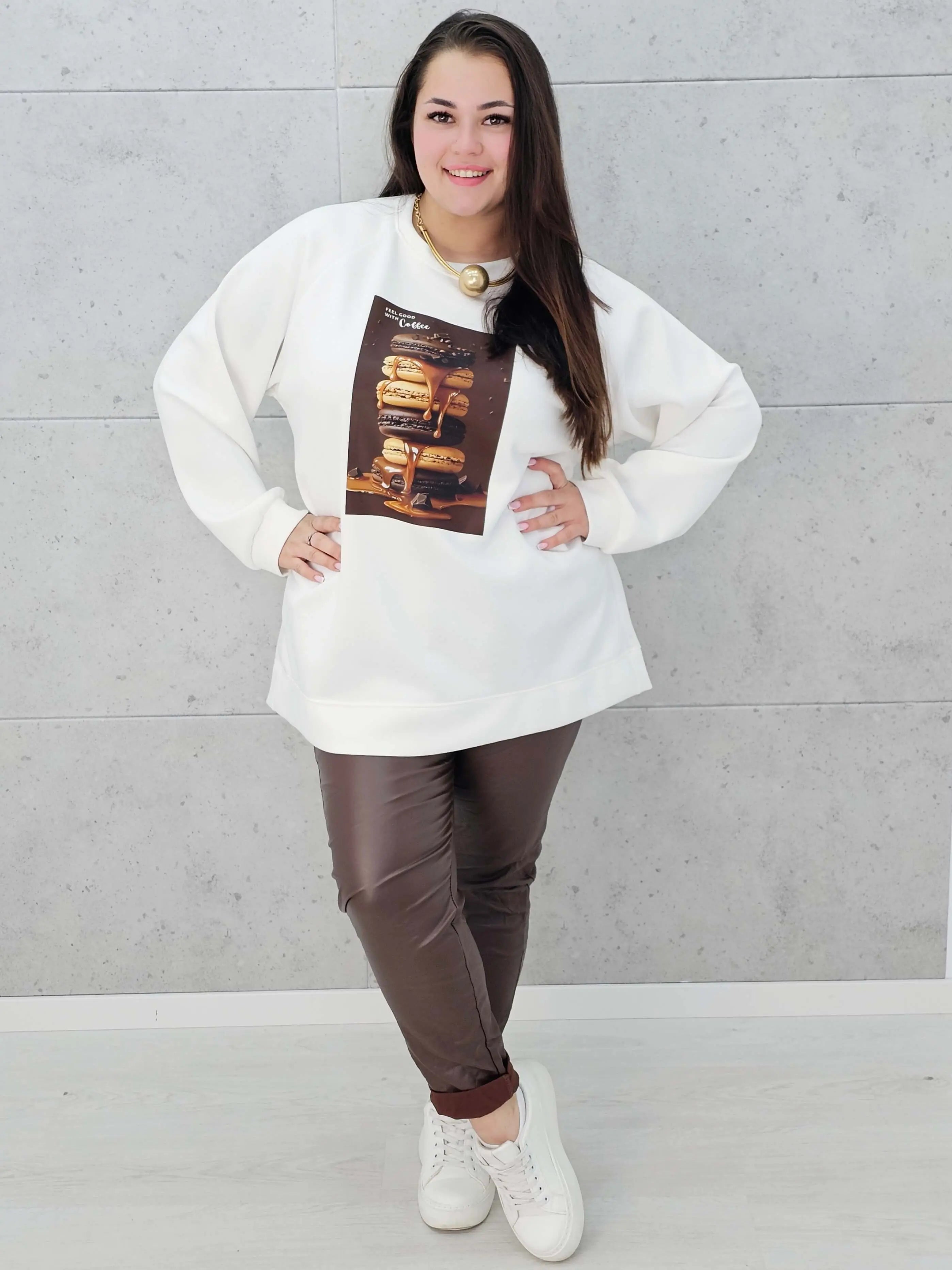 Bluza plus size z nadrukiem makaroników – modna bluza XXL z printem Stylowa XL