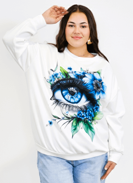 Bluza plus size z nadrukiem oka i kwiatów Stylowa XL