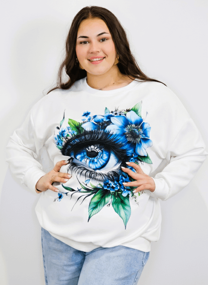 Bluza plus size z nadrukiem oka i kwiatów Stylowa XL