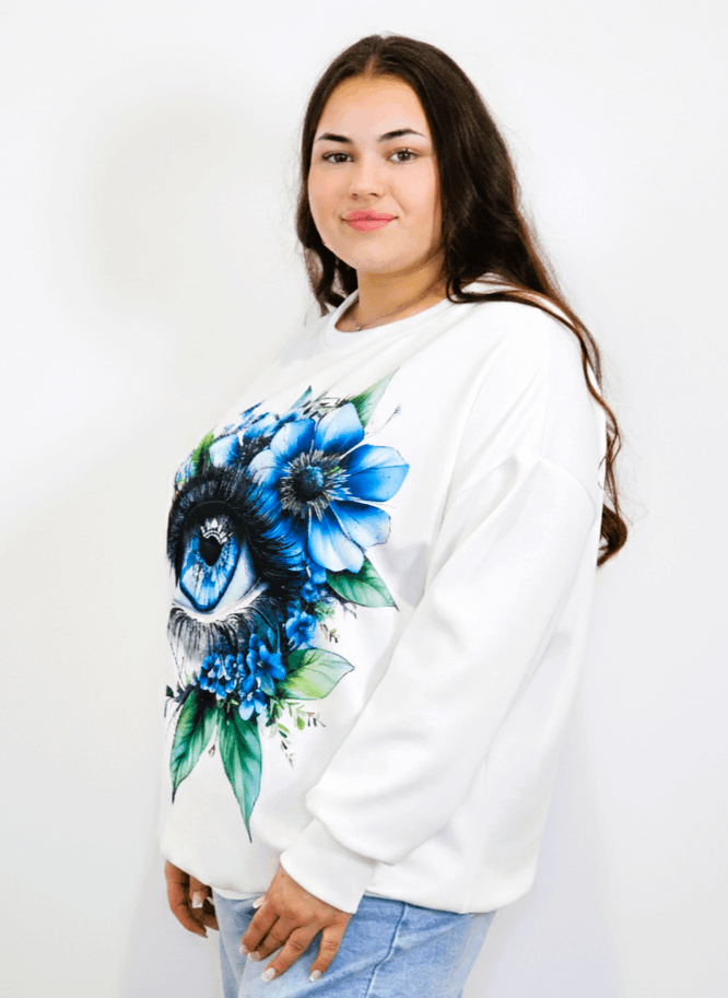 Bluza plus size z nadrukiem oka i kwiatów Stylowa XL