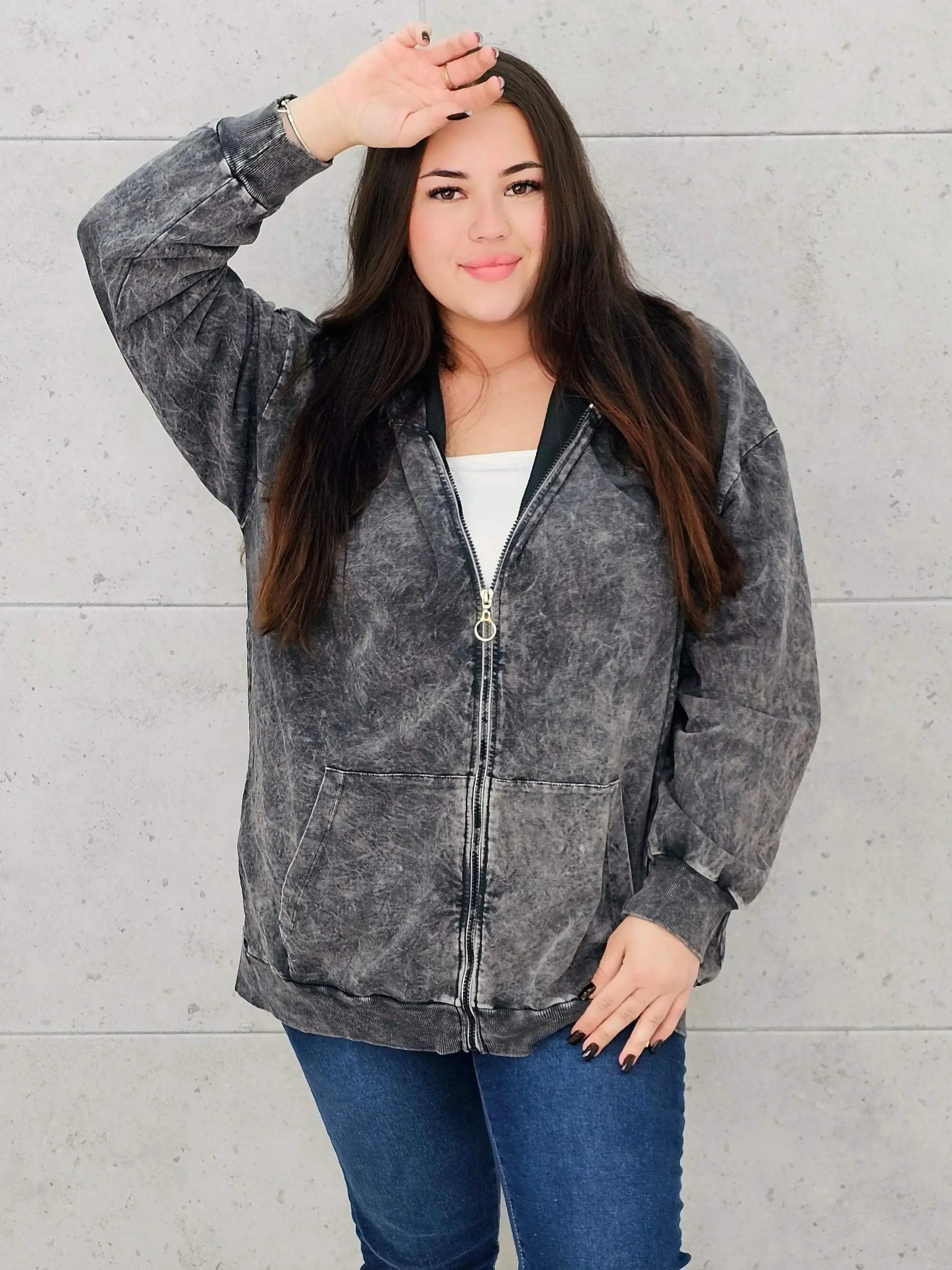 Bluza z efektem sprania z kapturem – moda dla kobiet plus size Stylowa XL