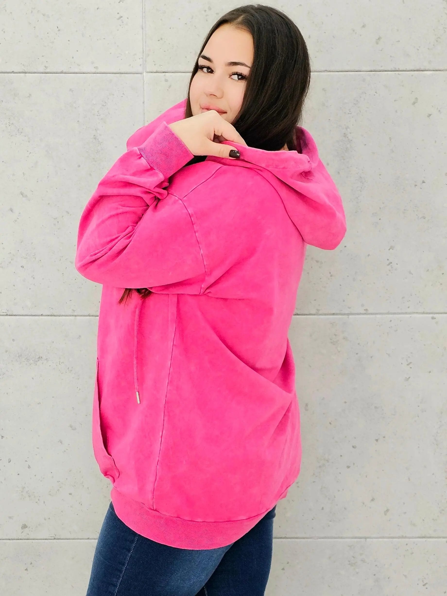 Bluza z efektem sprania z kapturem – moda dla kobiet plus size Stylowa XL