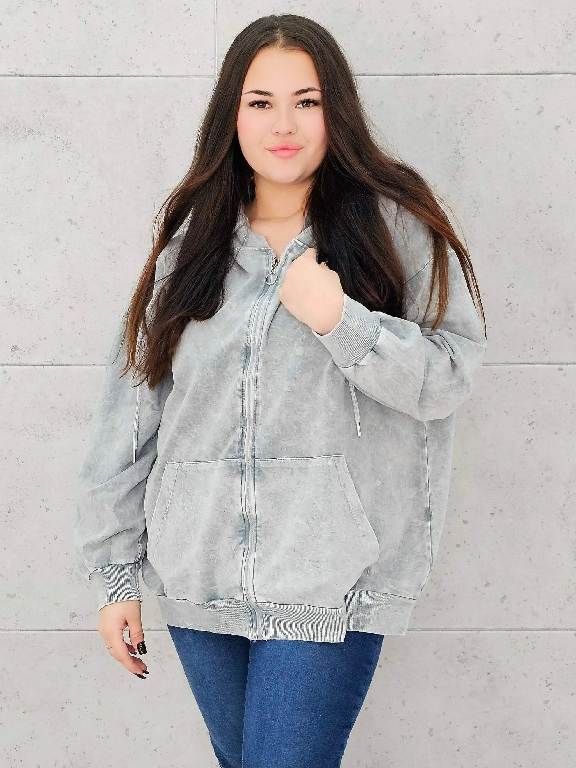 Bluza z efektem sprania z kapturem – moda dla kobiet plus size Stylowa XL
