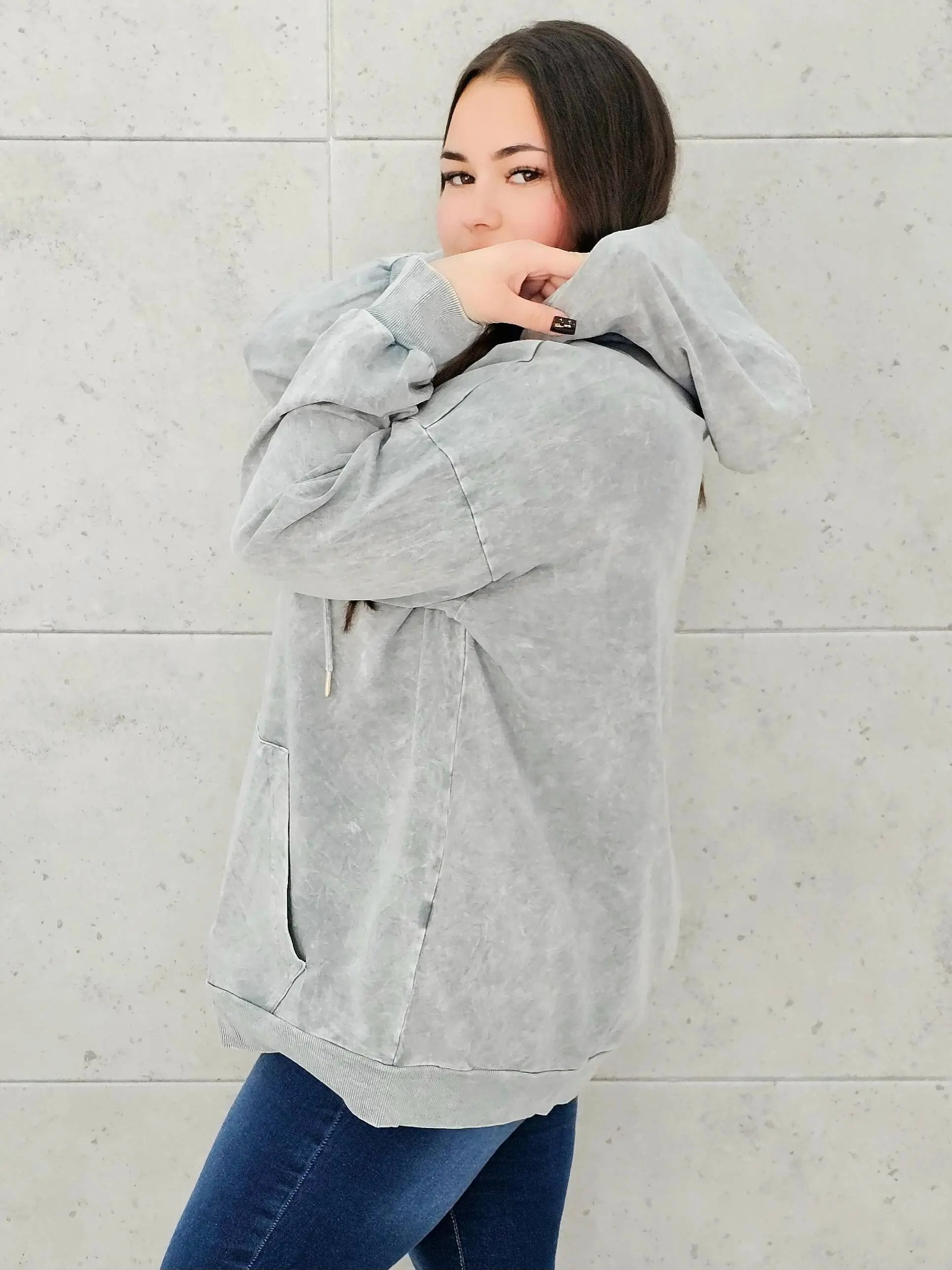 Bluza z efektem sprania z kapturem – moda dla kobiet plus size Stylowa XL