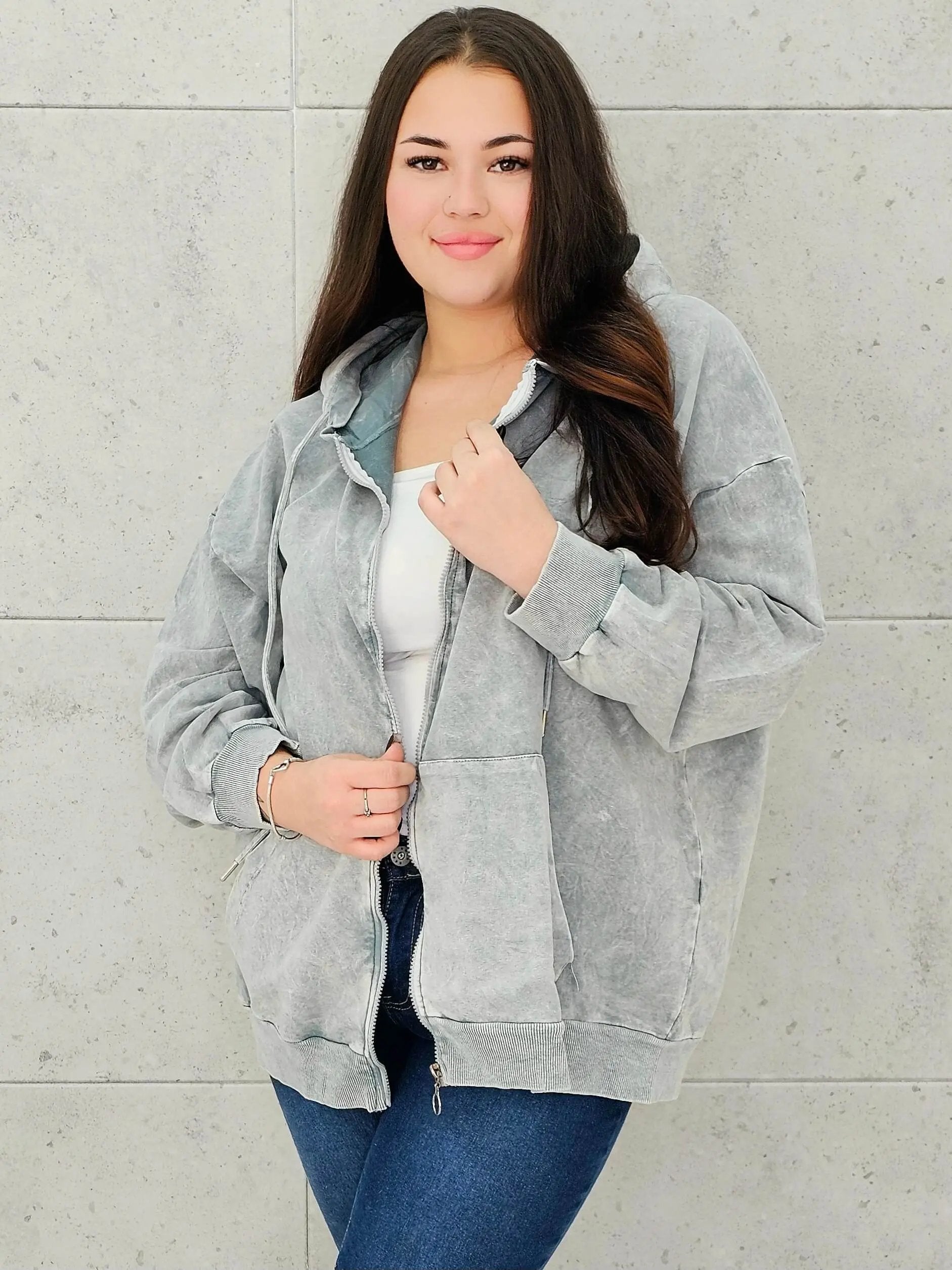 Bluza z efektem sprania z kapturem – moda dla kobiet plus size Stylowa XL