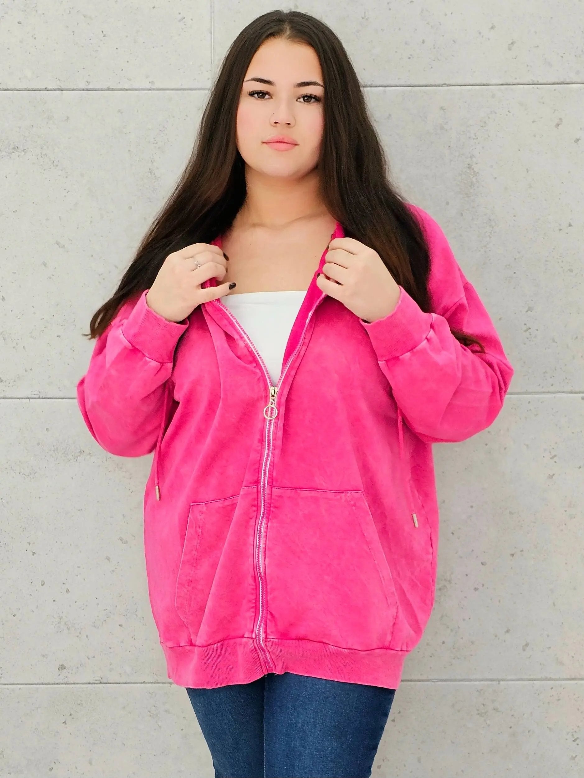 Bluza z efektem sprania z kapturem – moda dla kobiet plus size Stylowa XL