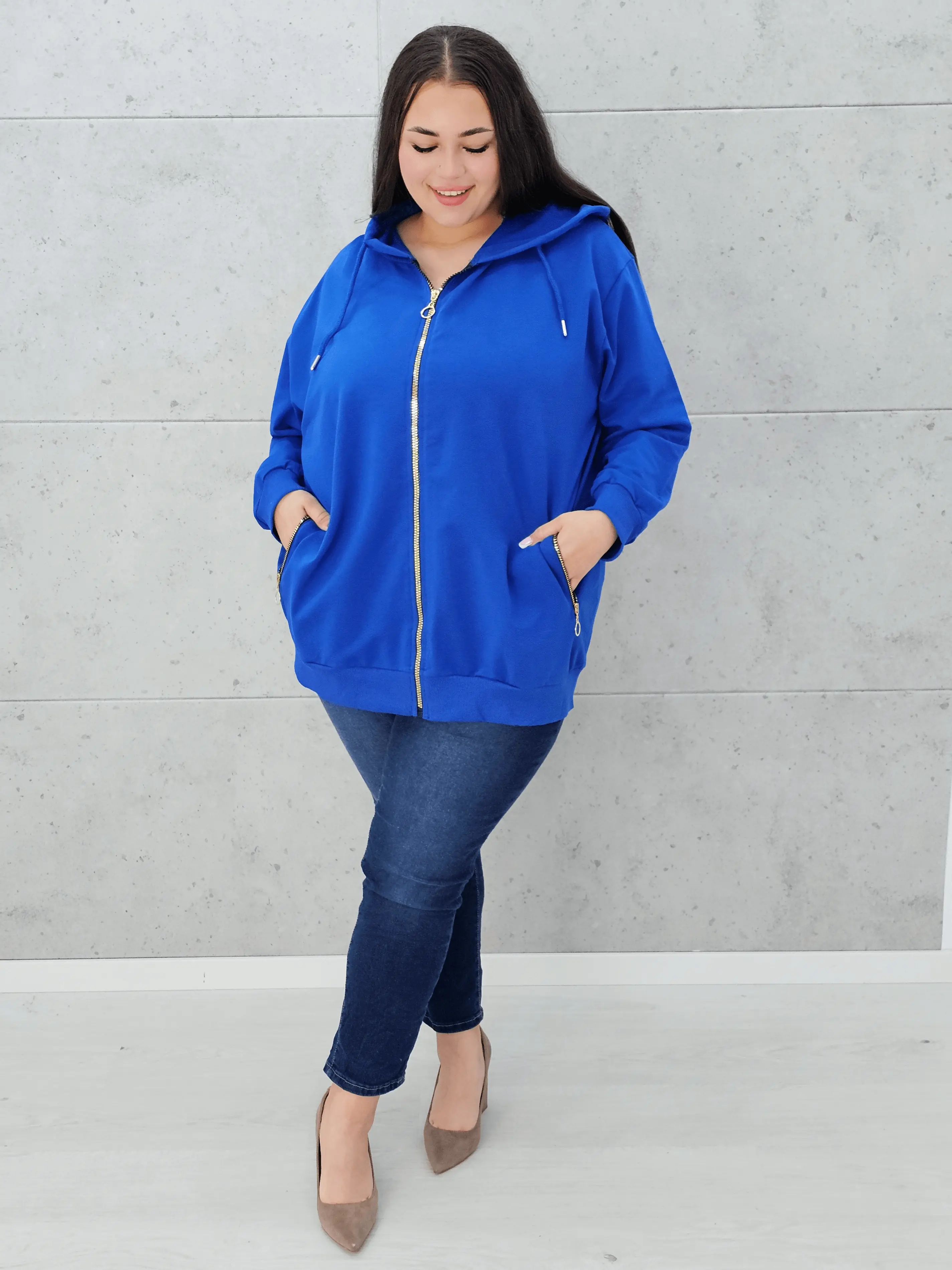 Bluza z kapturem i złotymi zamkami Stylowa XL