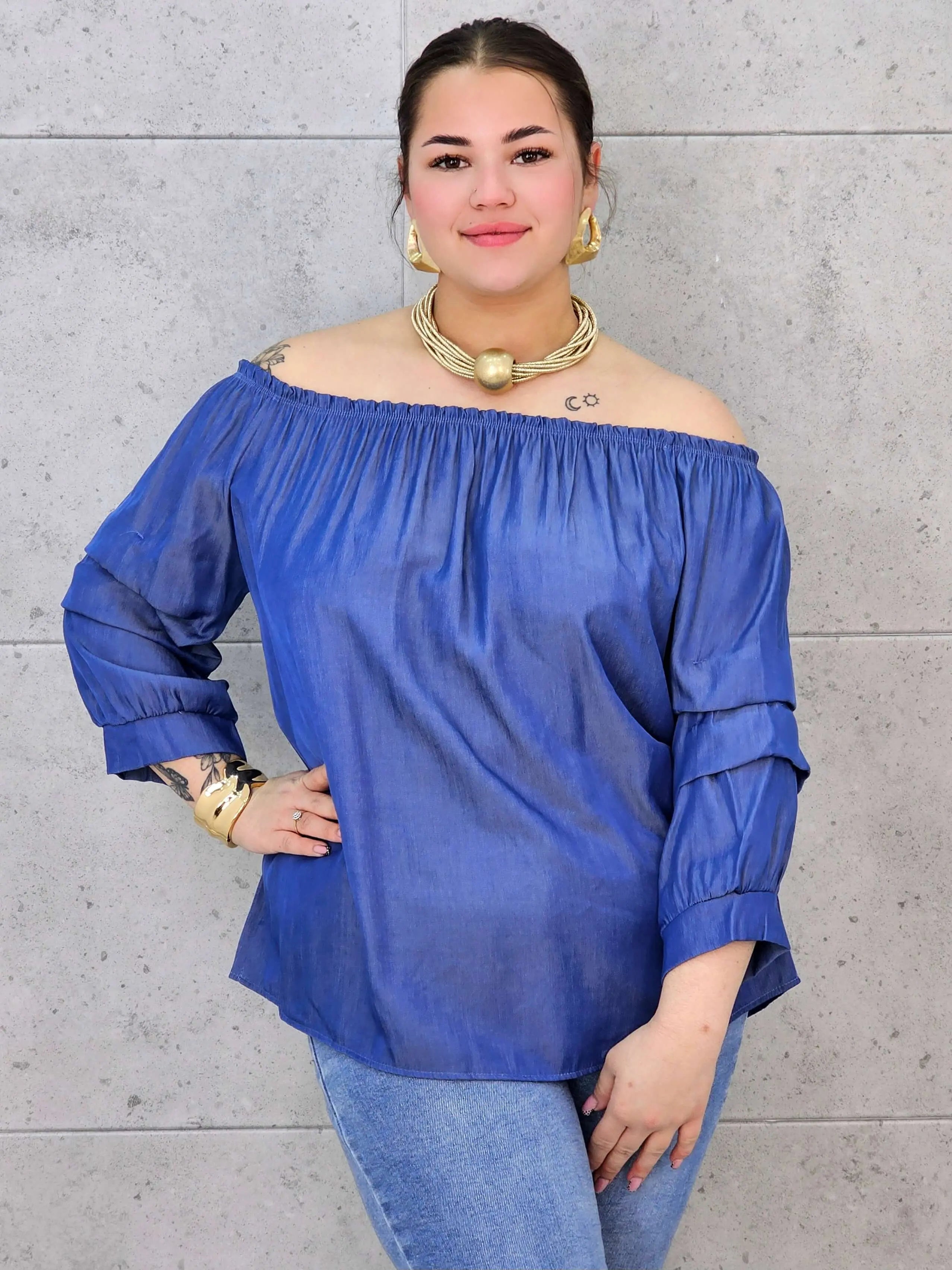 Bluzka Jeansowa Hiszpanka Plus Size – Luźny Krój, Rękaw 3/4, Wygoda XXL Stylowa XL
