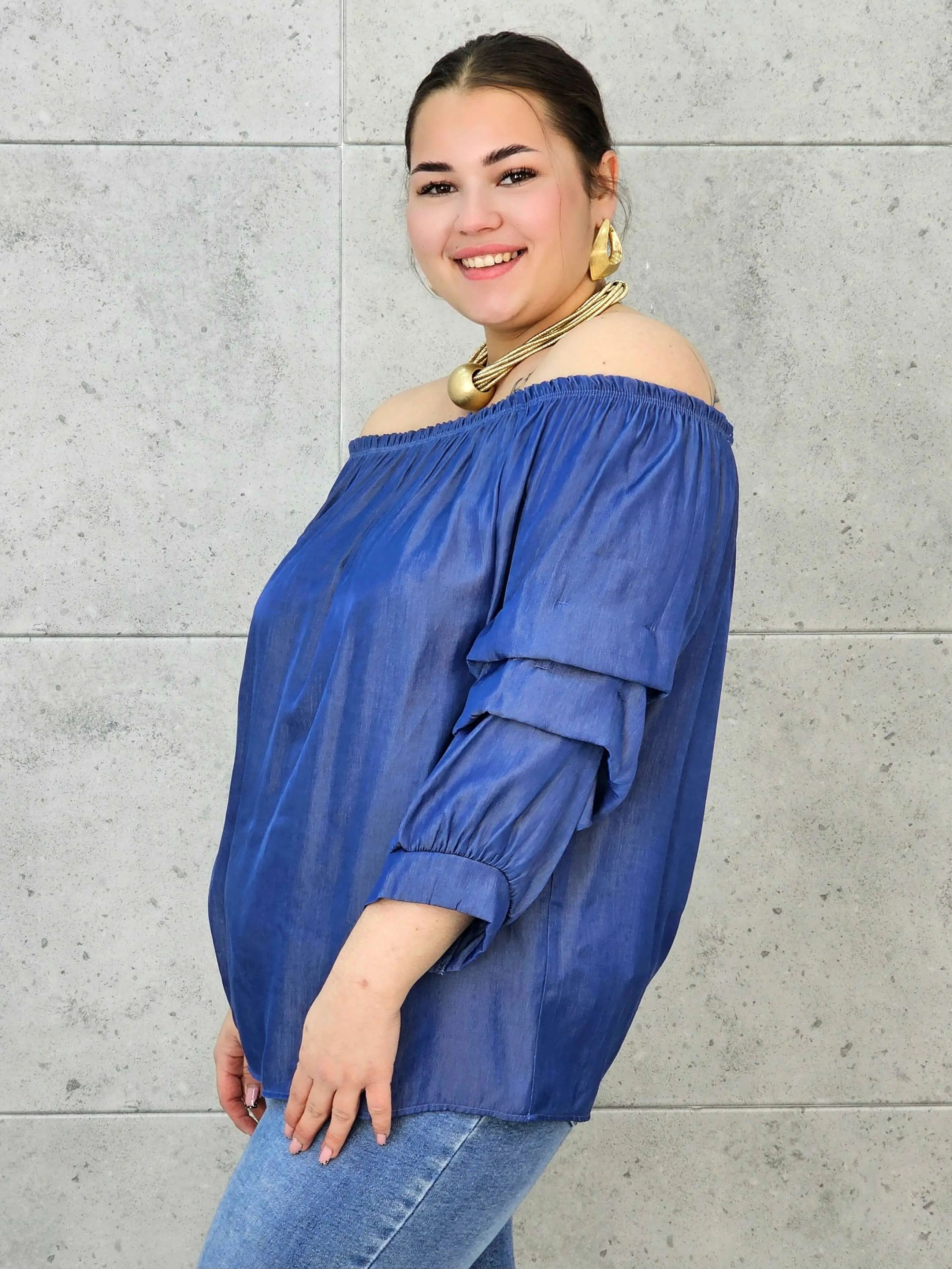 Bluzka Jeansowa Hiszpanka Plus Size – Luźny Krój, Rękaw 3/4, Wygoda XXL Stylowa XL