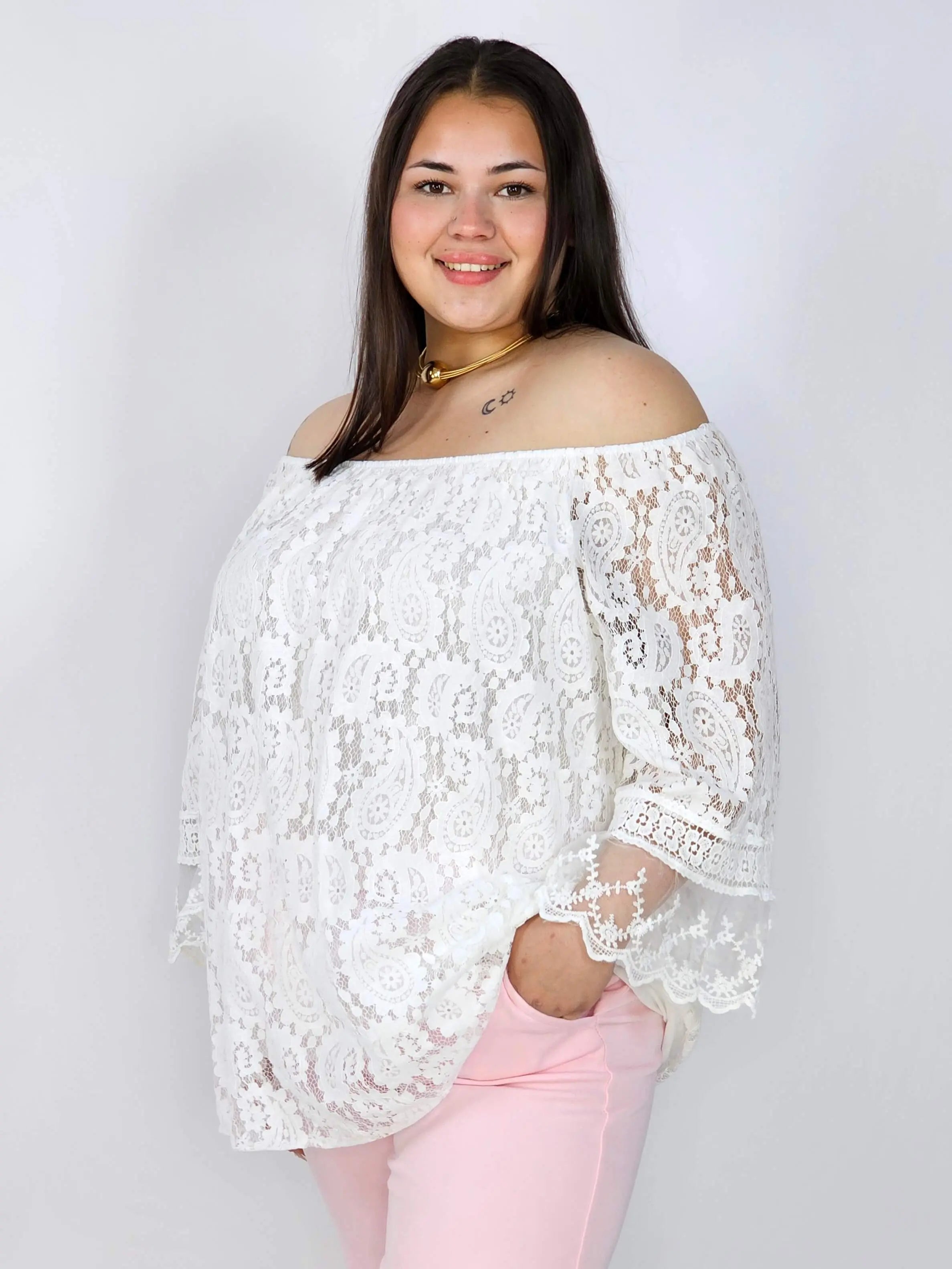 Bluzka Plus Size Koronkowa Hiszpanka Elegancka XXL Stylowa XL