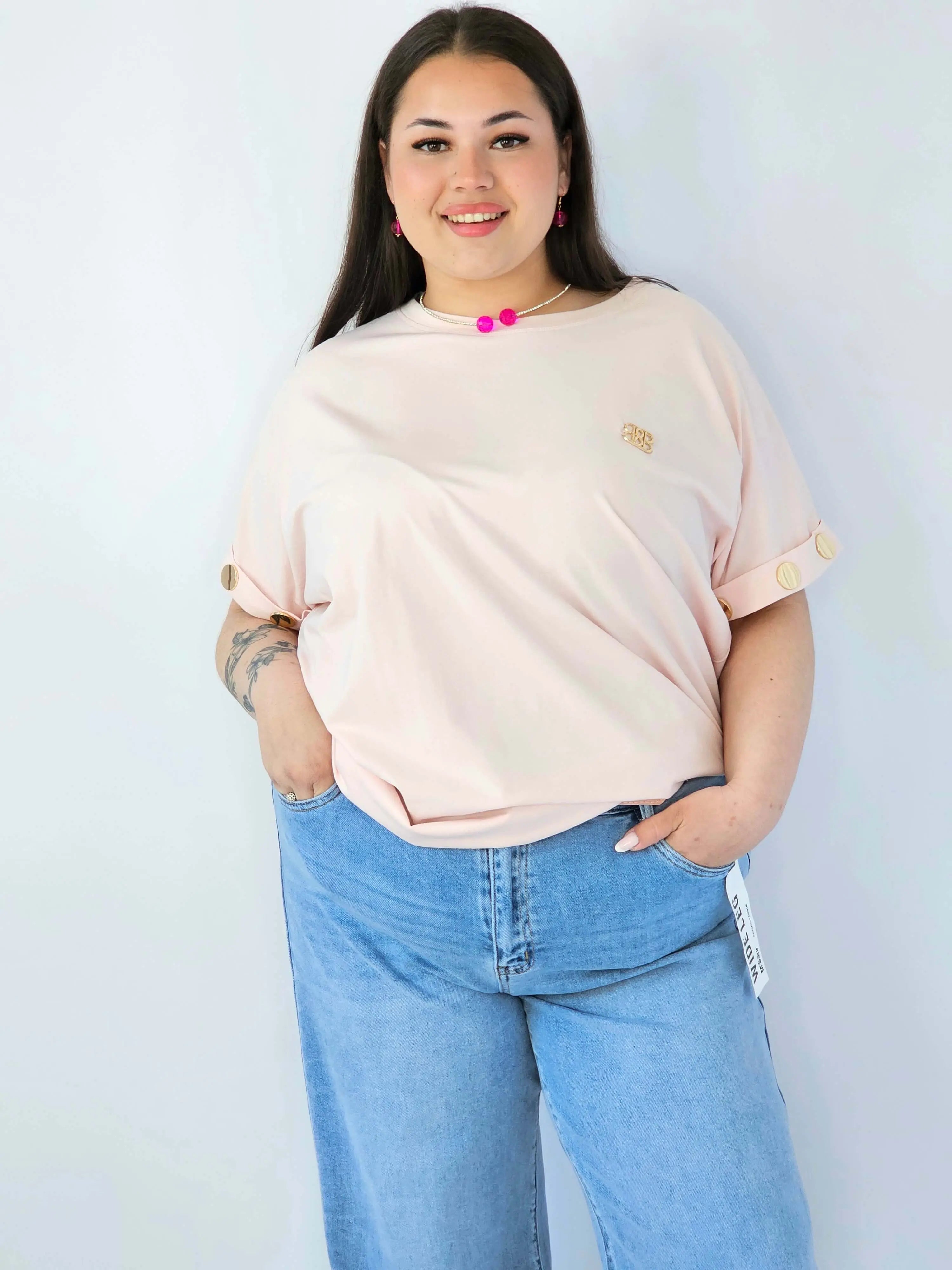Bluzka Plus Size Luźna Z Krótkim Rękawem I Ozdobnymi Detalami Stylowa XL