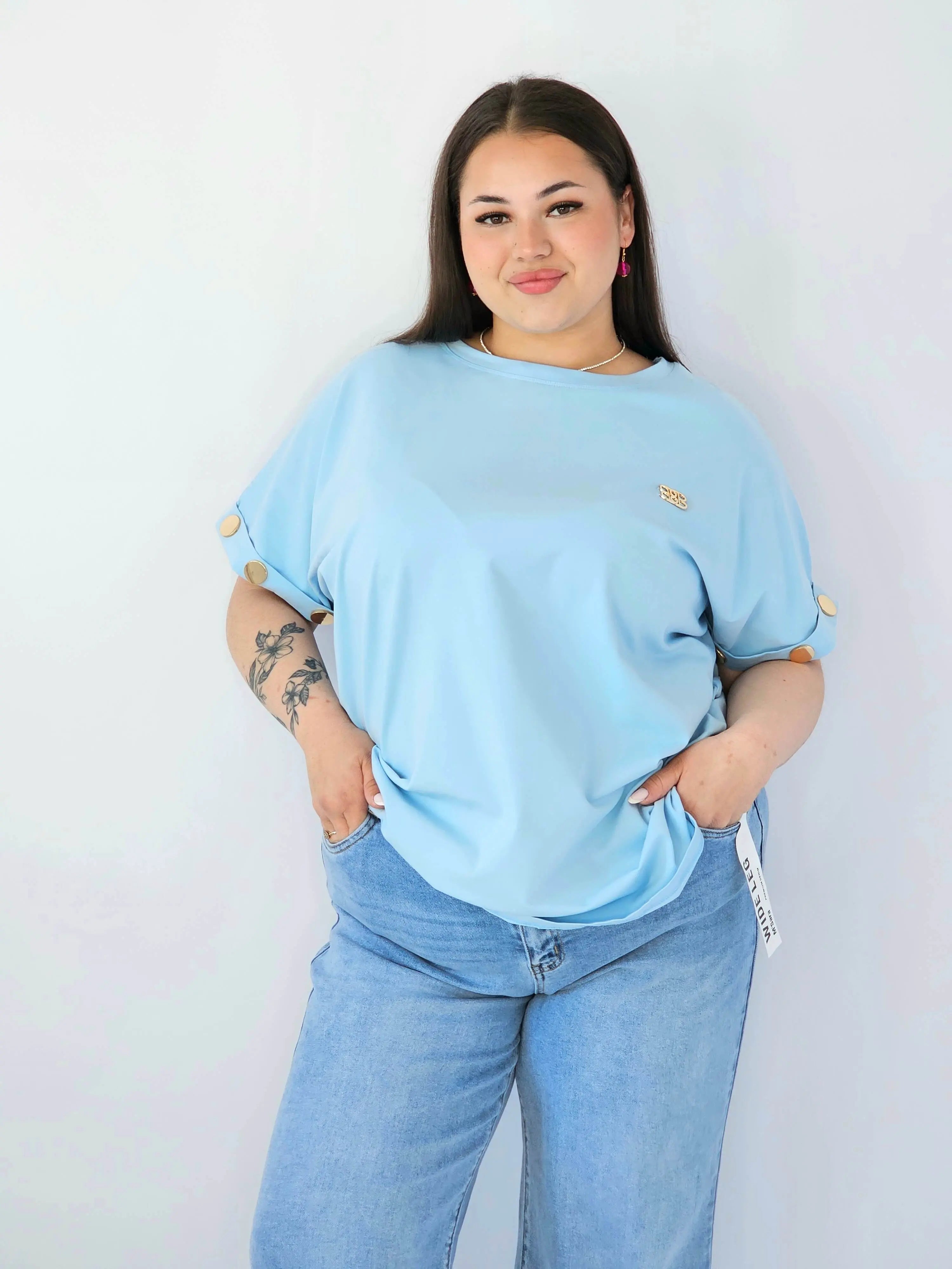 Bluzka Plus Size Luźna Z Krótkim Rękawem I Ozdobnymi Detalami Stylowa XL