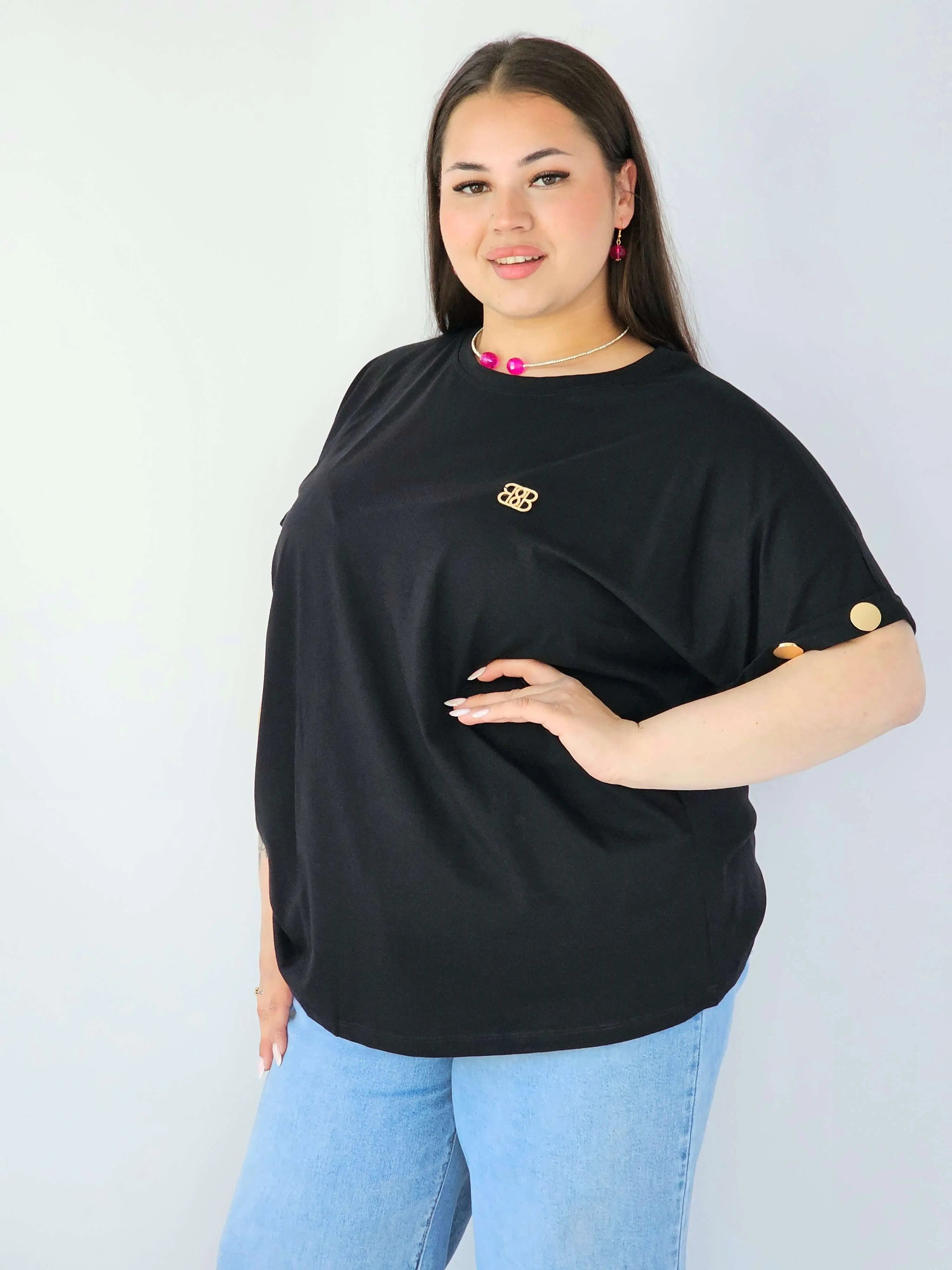 Bluzka Plus Size Luźna Z Krótkim Rękawem I Ozdobnymi Detalami Stylowa XL